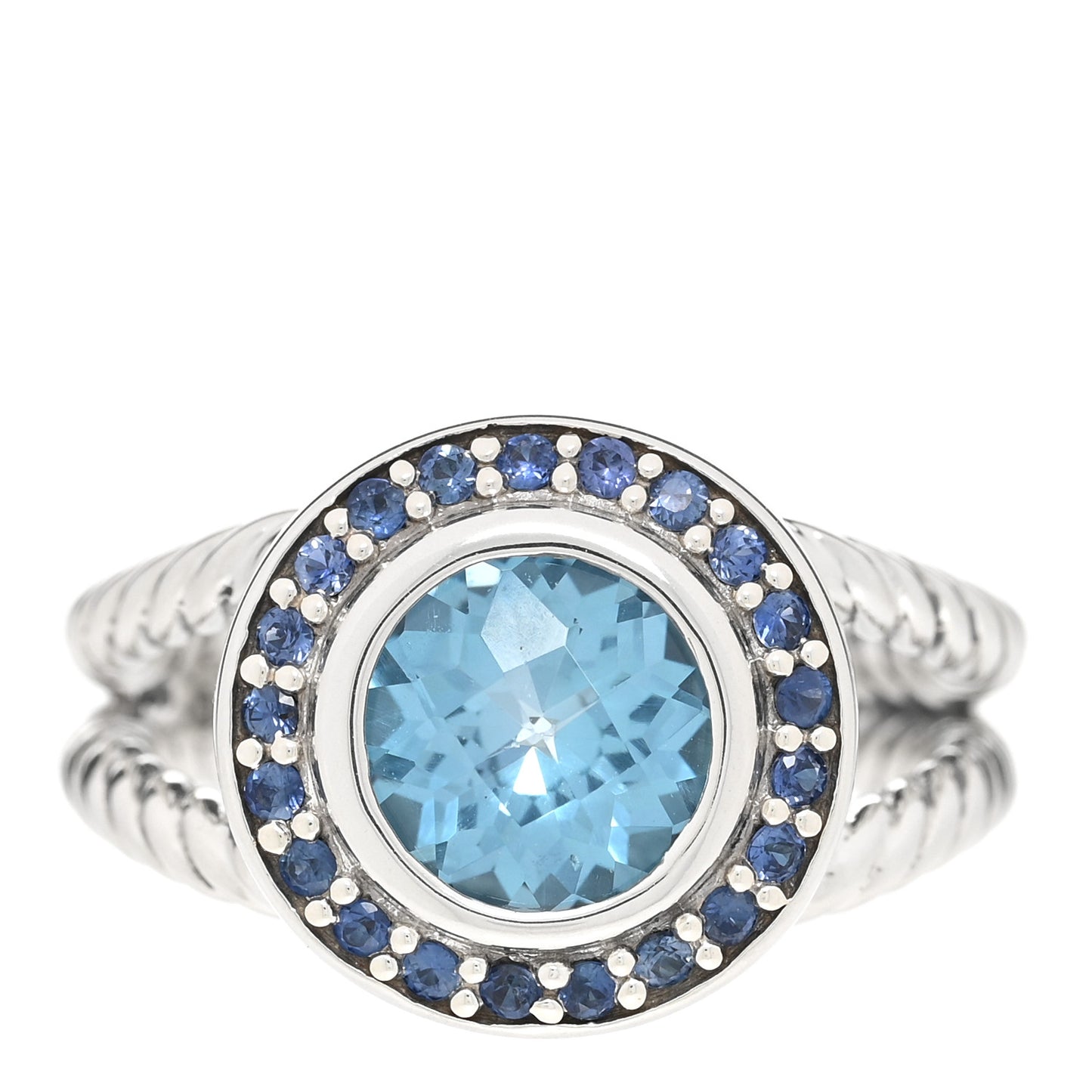 Sterling Silver Blue Topaz Sapphire 8mm Petite Cerise Ring 50 5.5