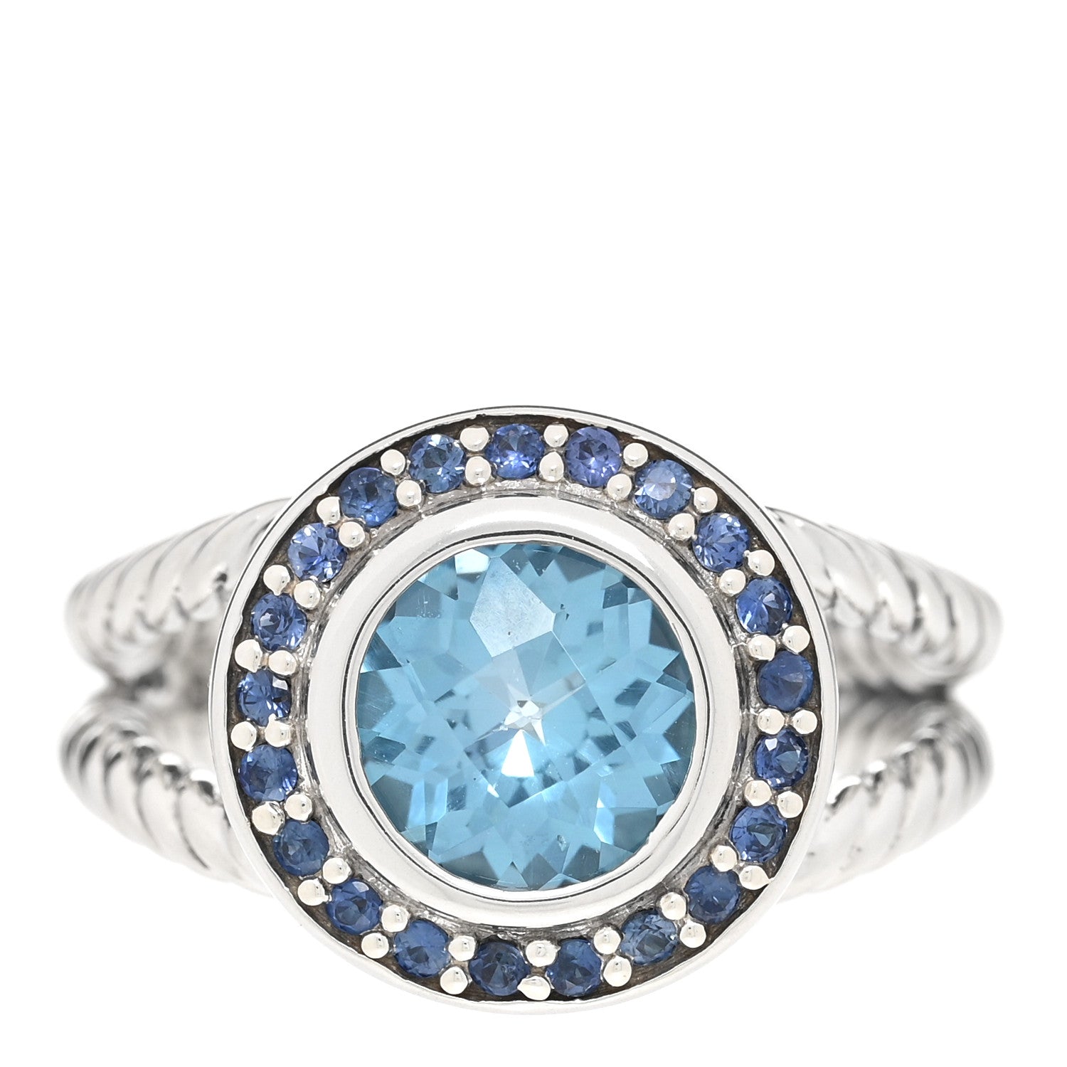 David Yurman Sterling Silver Blue Topaz Sapphire 8mm Petite Cerise Ring 50 5.5 1 of 4