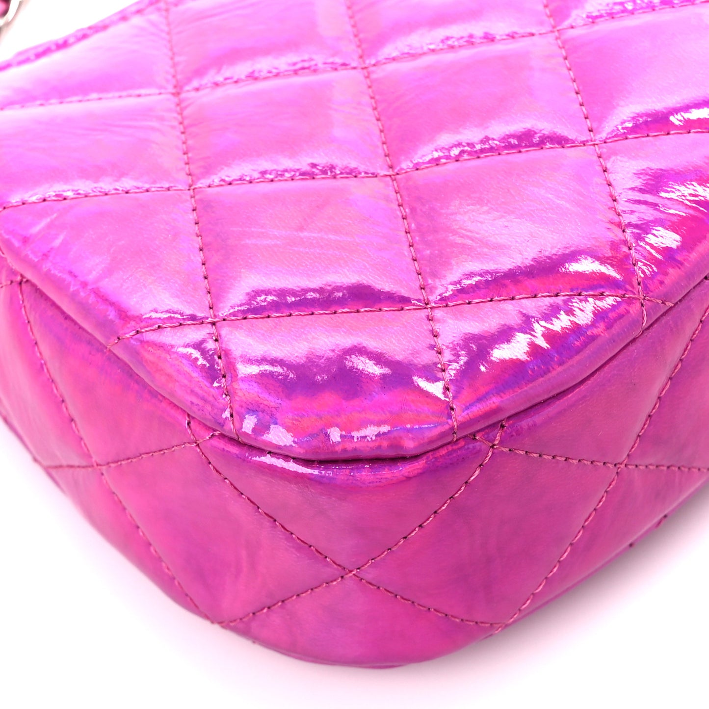 Iridescent Mirror Goatskin Clutch With Chain Pink
