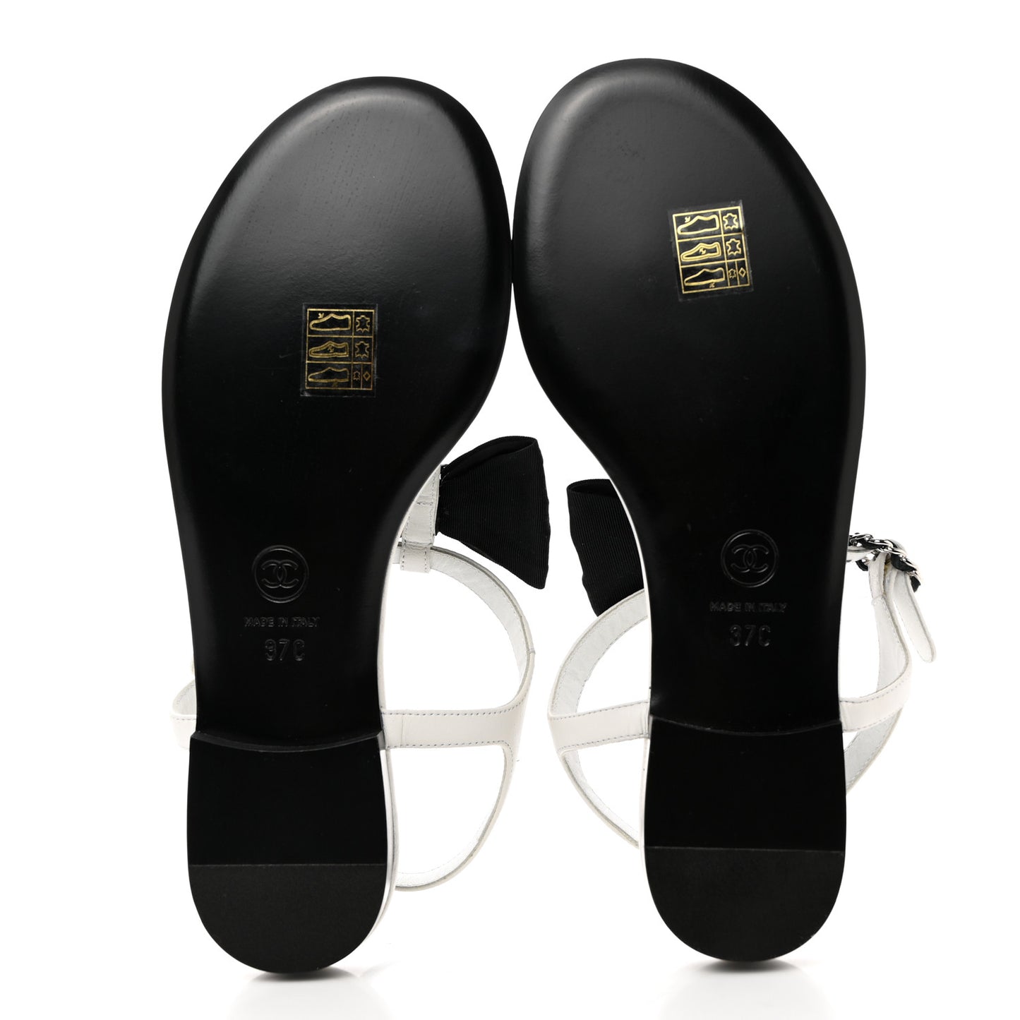Lambskin Crystal Chain CC Logo Thong Sandals 37 White
