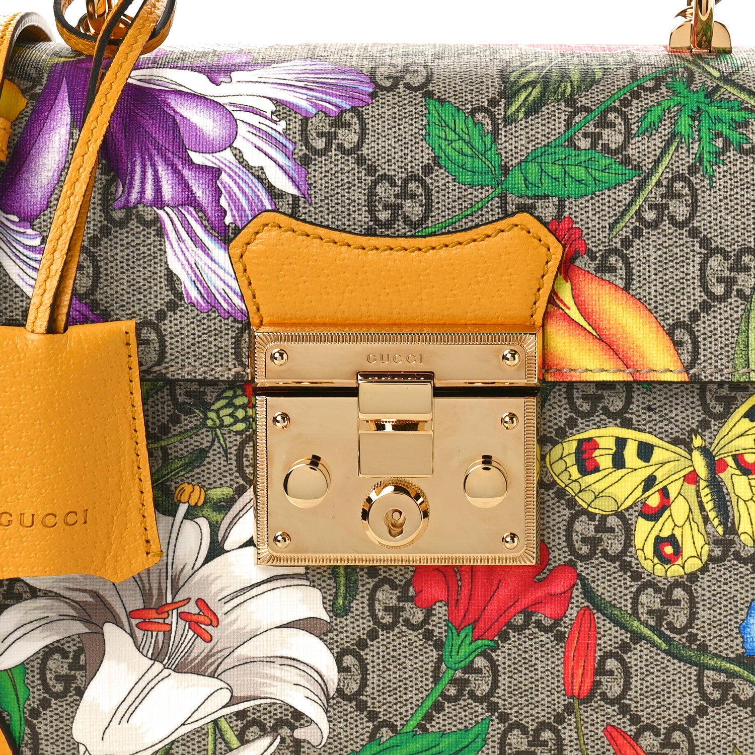 Gucci GG Supreme Monogram Flora Small Padlock Bamboo Shoulder Bag Beige Multicolor Crop 8 of 11