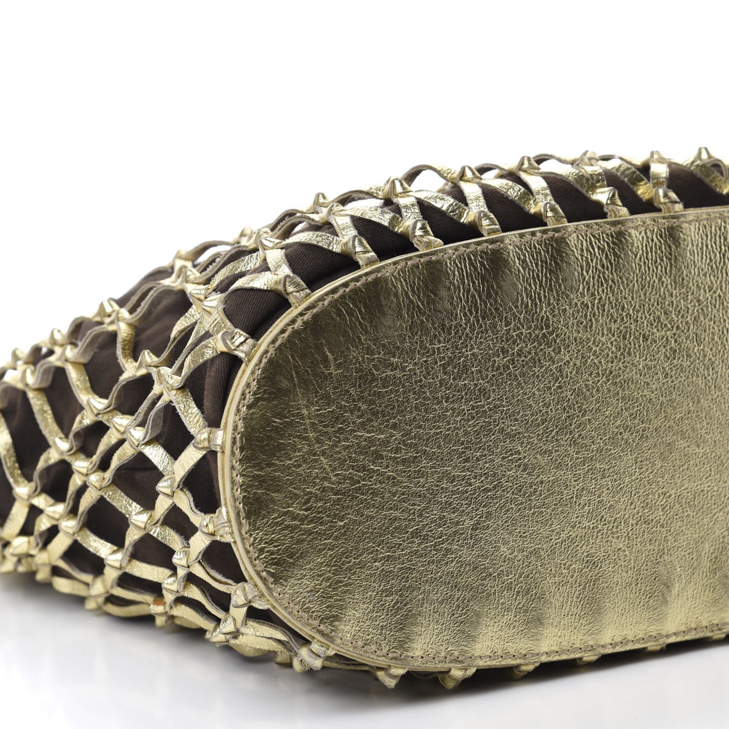 Metallic Calfskin Net Frame Tote Gold