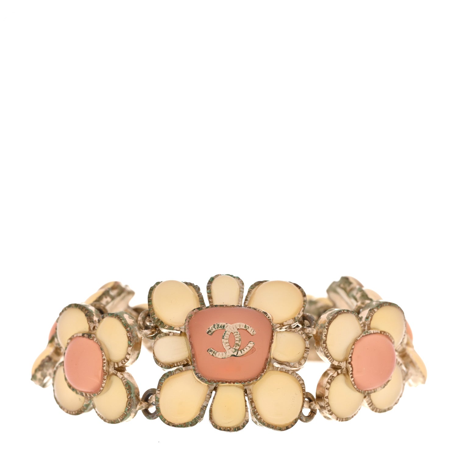 Chanel Resin Gripoix Poured Glass CC Flower Bracelet Pink White