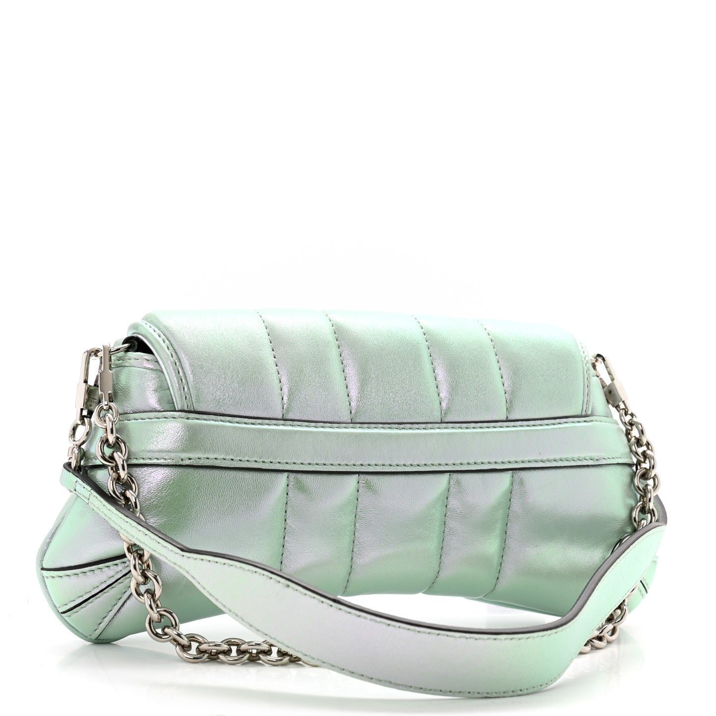 Iridescent Nappa Vertical Matelasse Small Maxi Horsebit Chain Shoulder Bag Iridescent Salvy Green