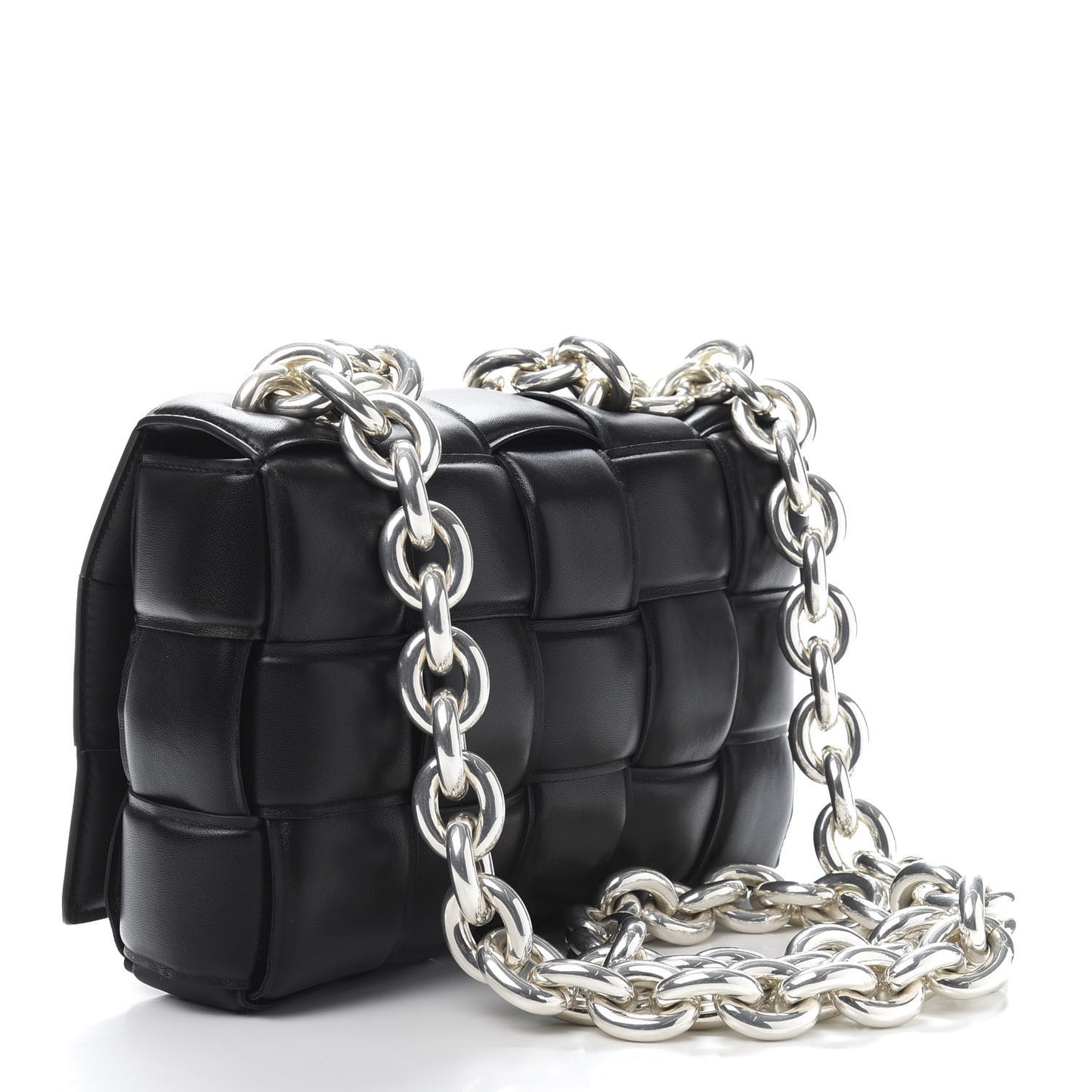 Lambskin Maxi Intreccio Padded Chain Cassette Crossbody Bag Black
