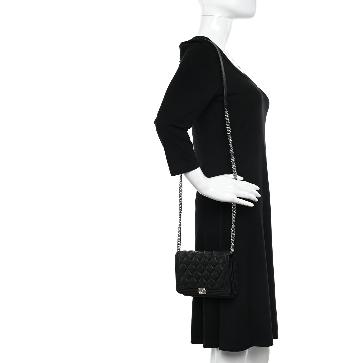 Caviar Quilted Boy Wallet On Chain WOC Black