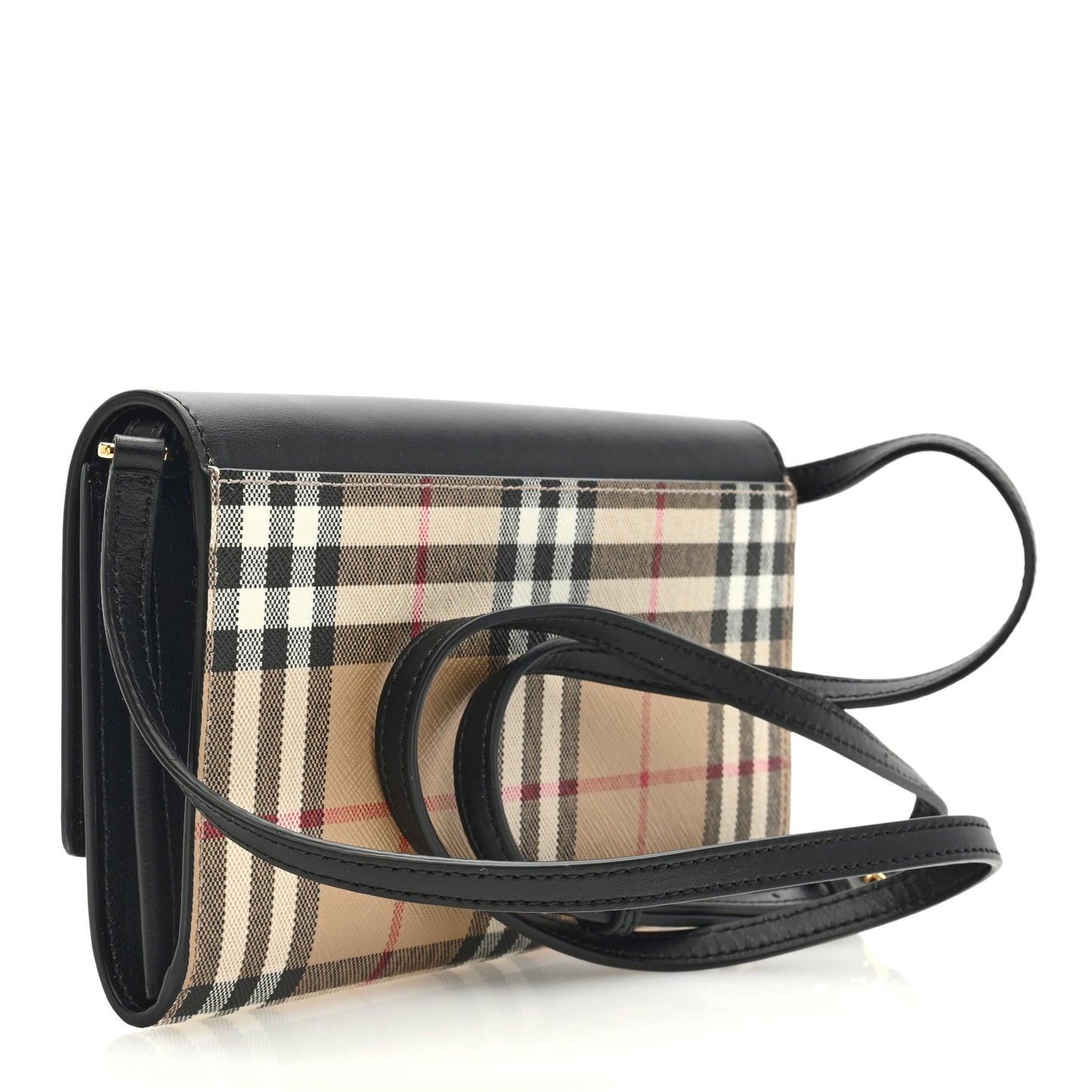 Calfskin Vintage Check Hannah Wallet with Detachable Strap Black