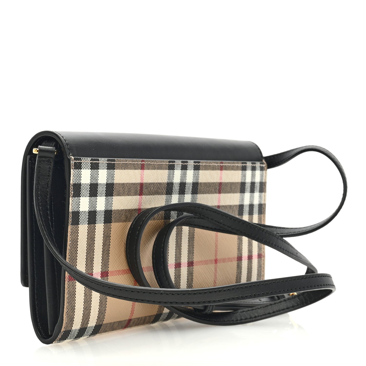 Burberry Calfskin Vintage Check Hannah Wallet with Detachable Strap Black 3 of 8