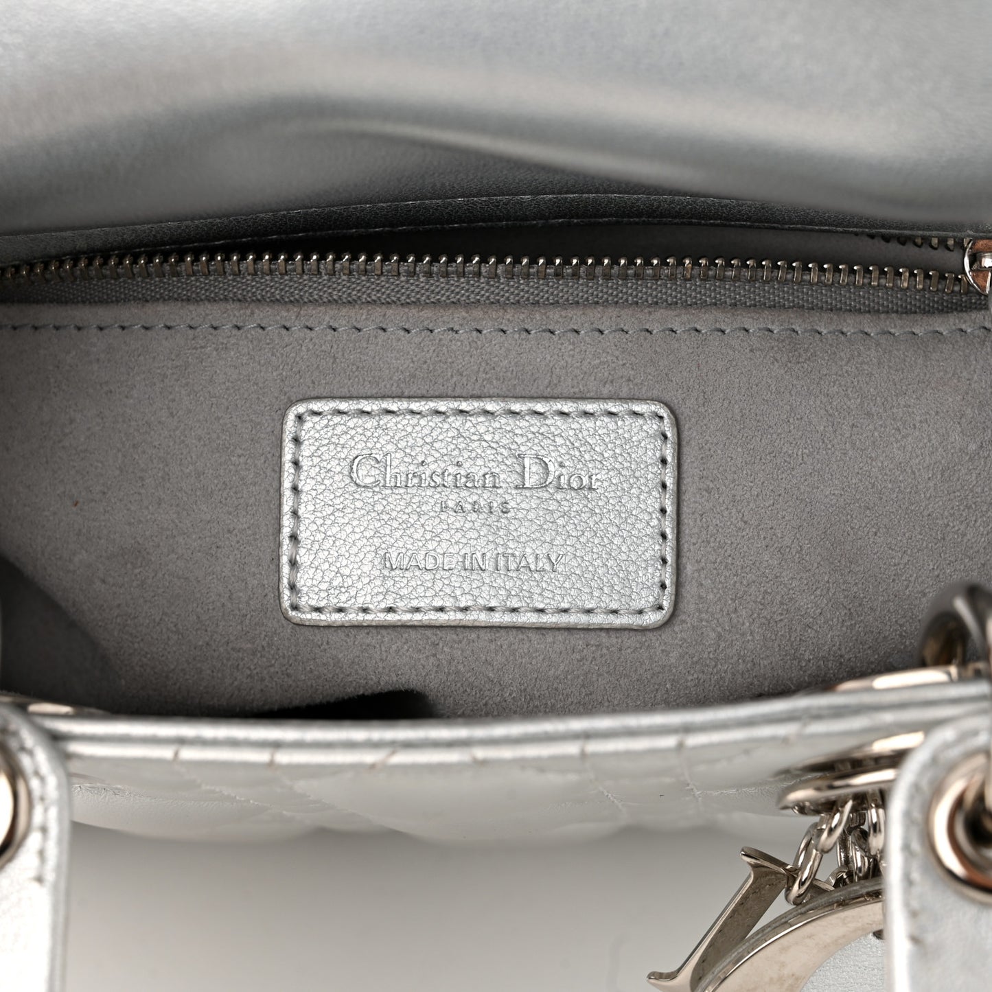 Iridescent Metallic Lambskin Cannage Small My ABCDior Lady Dior Silver