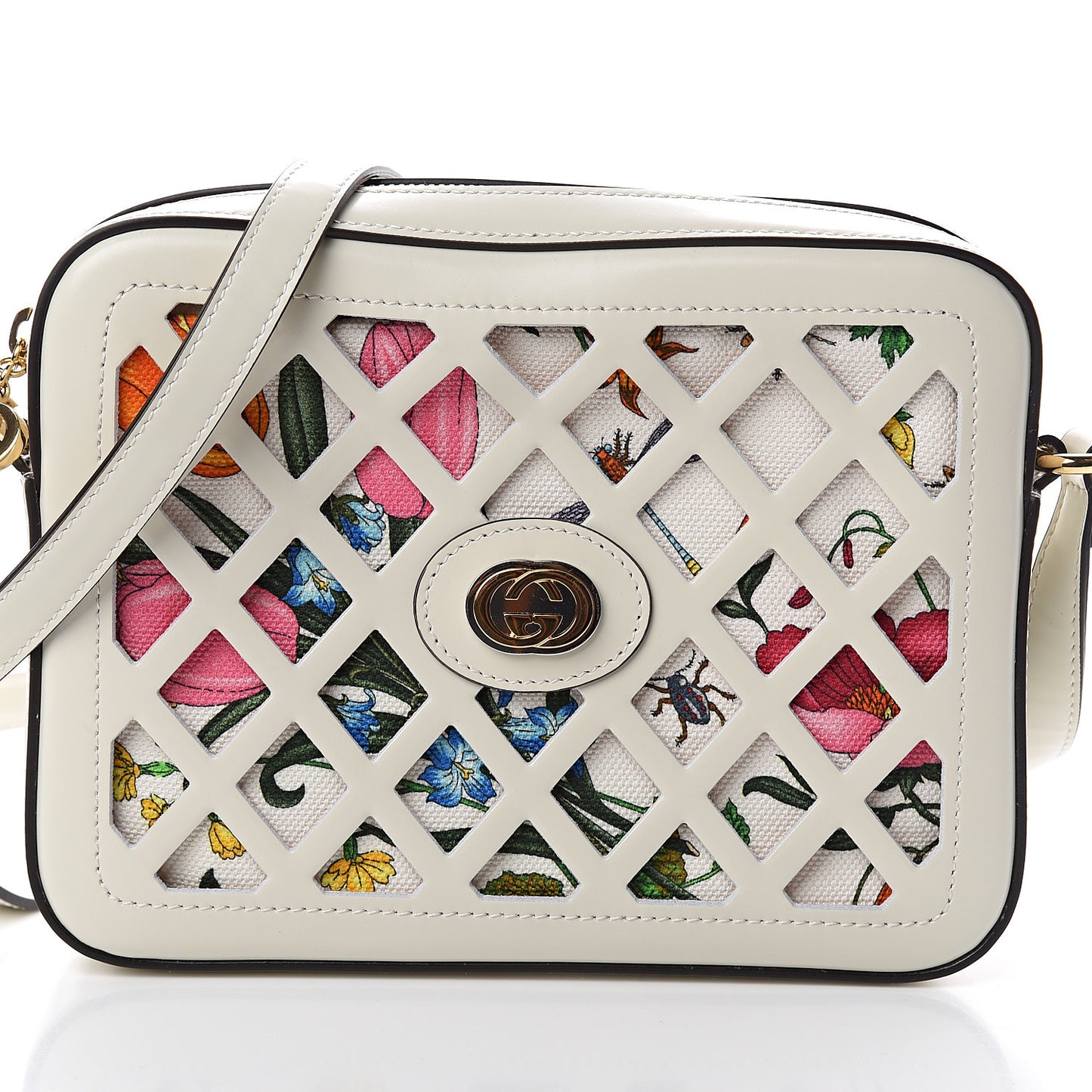 Canvas Calfskin Flora Infinity Cutout Shoulder Bag White Multicolor