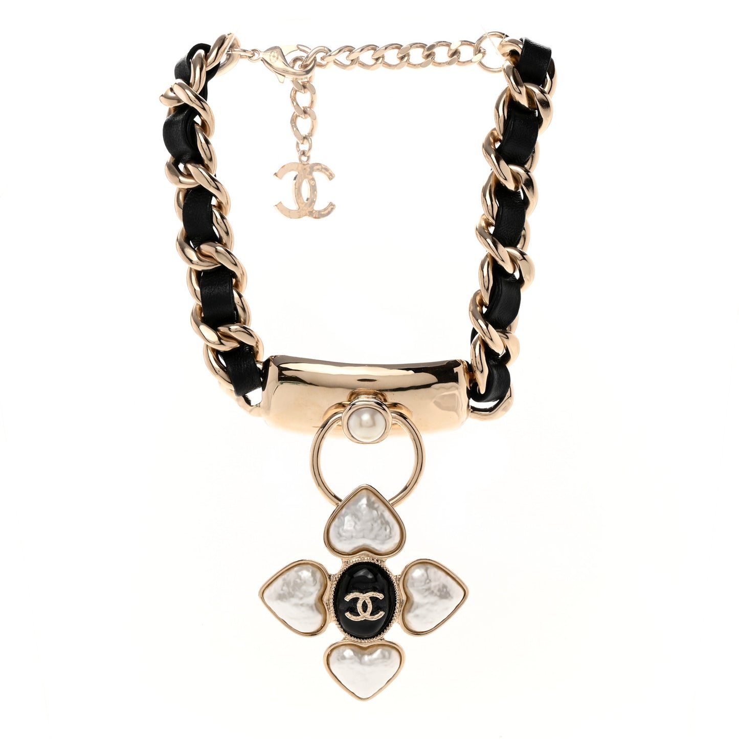 Lambskin Pearl Resin CC Choker Gold Black