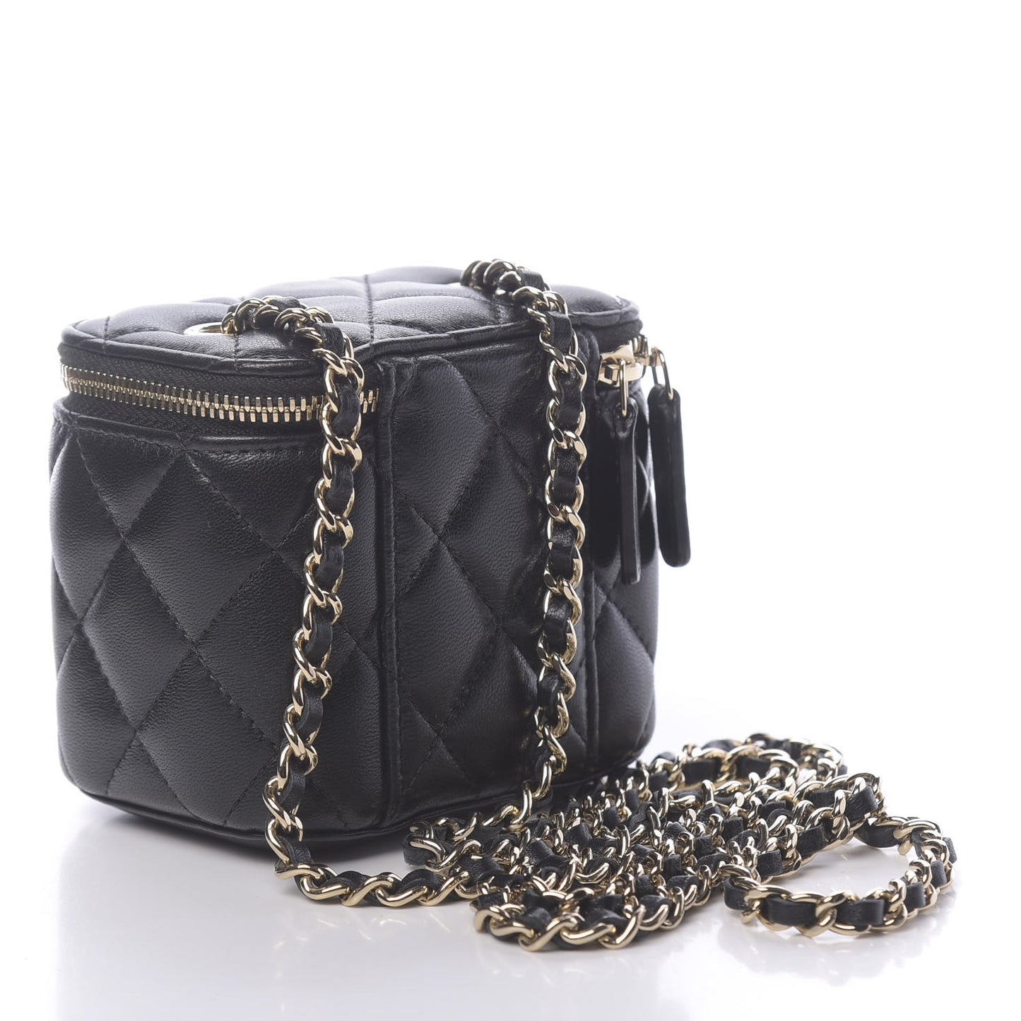 Lambskin Quilted Mini Vanity Case With Chain Black