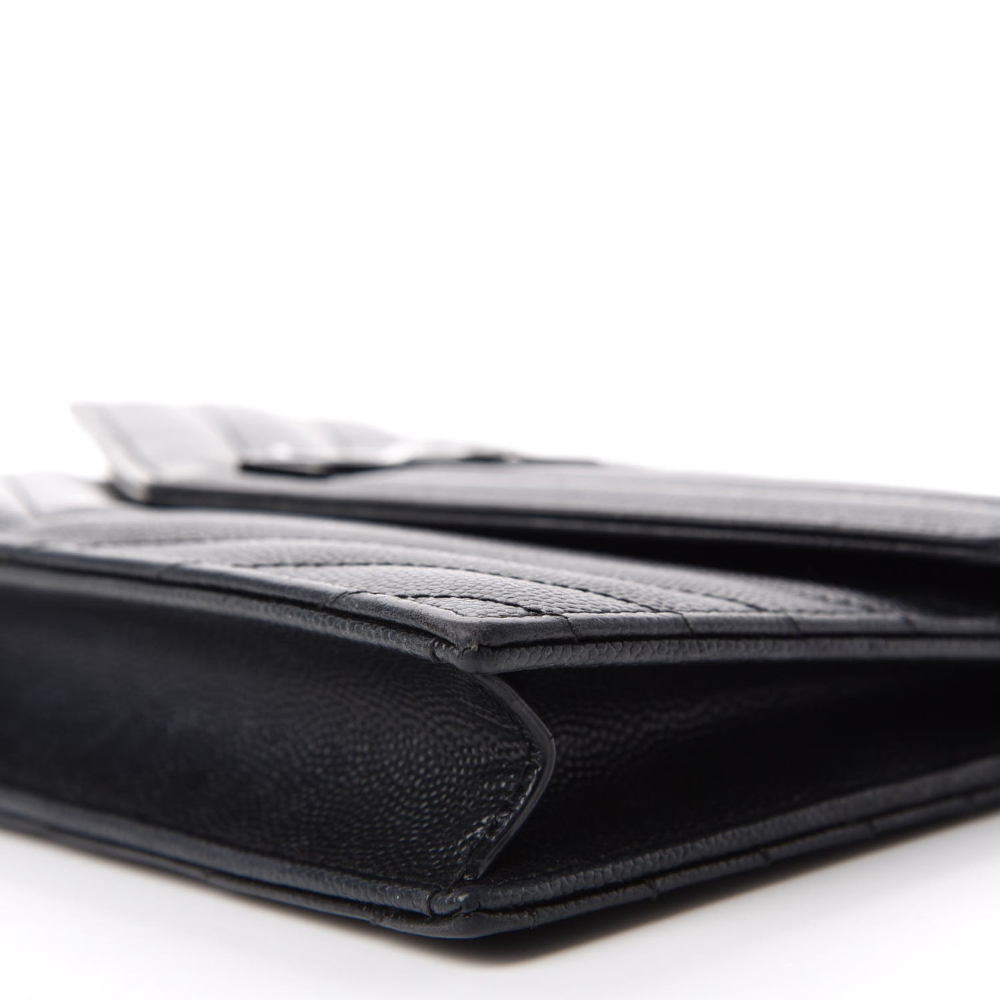 Grain De Poudre Matelasse Chevron Monogram Envelope Chain Wallet Black