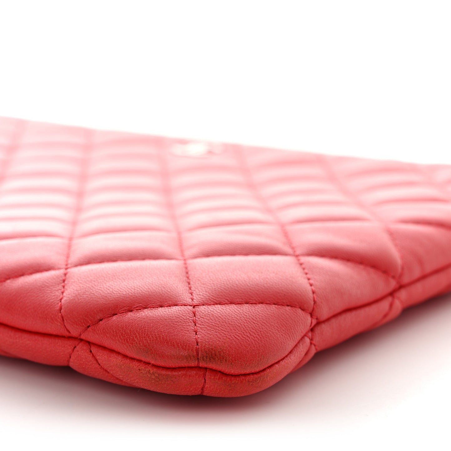Lambskin Quilted Medium Cosmetic Case Red