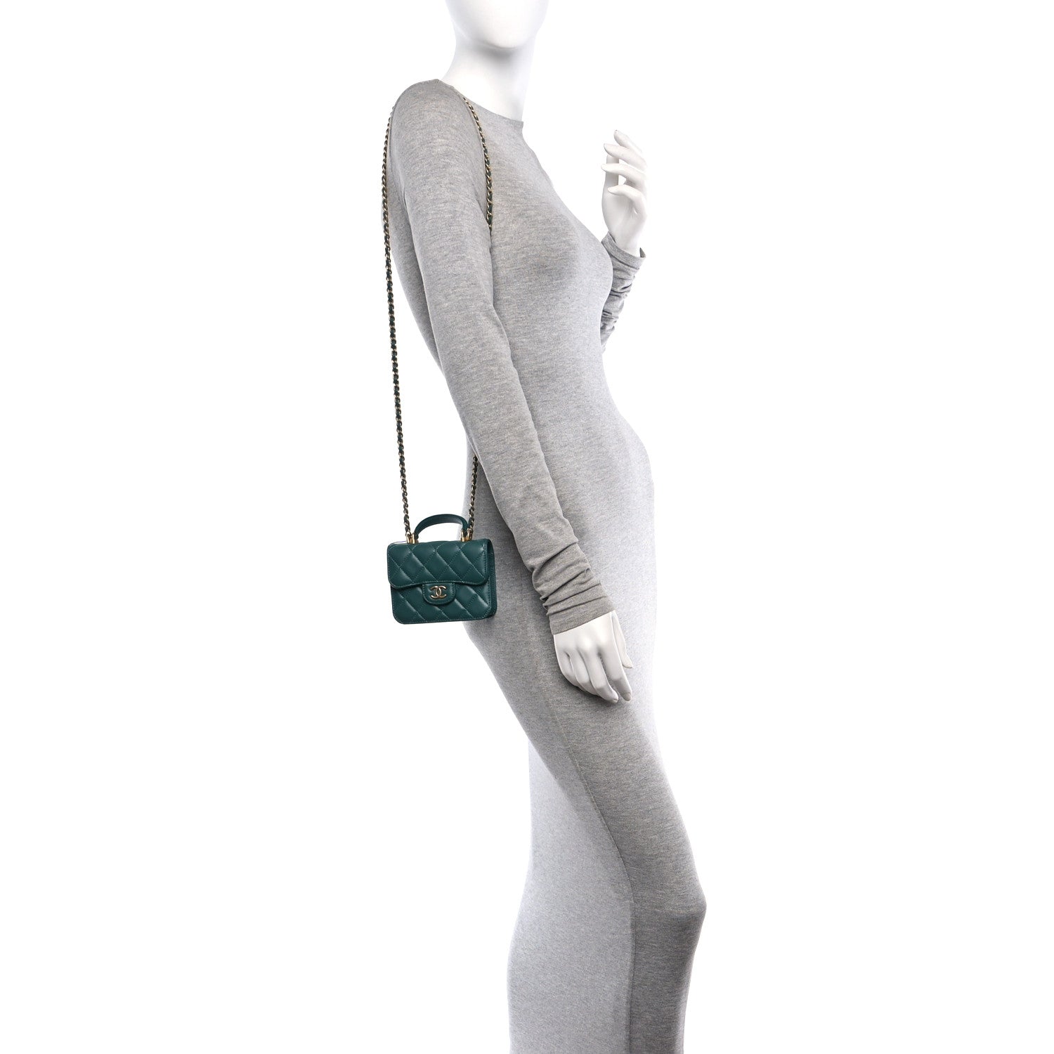 Chanel Lambskin Quilted Top Handle Flap Coin Purse With Chain Green 2 of 11