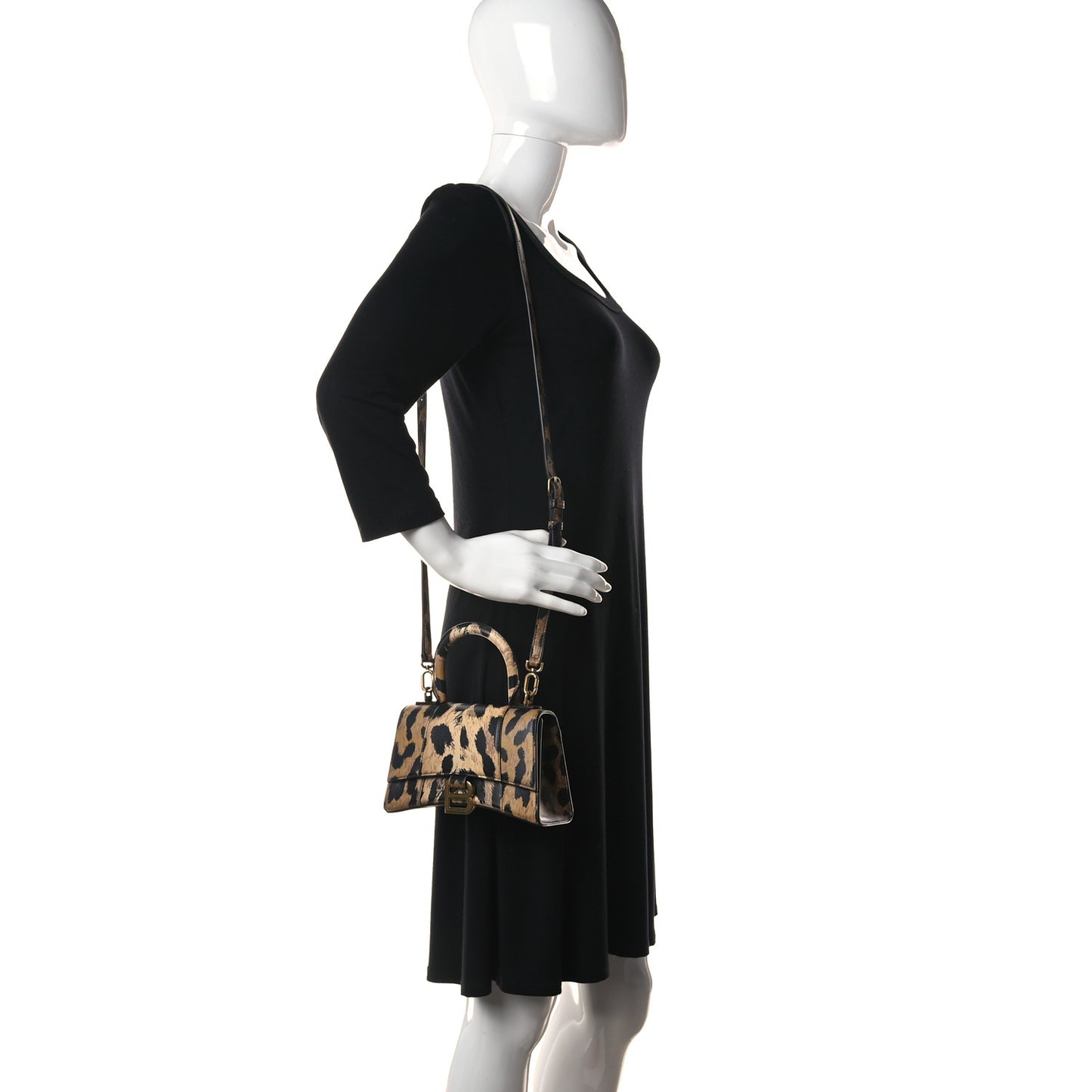 Smooth Calfskin Leopard Print Hourglass Top Handle Bag XS Beige