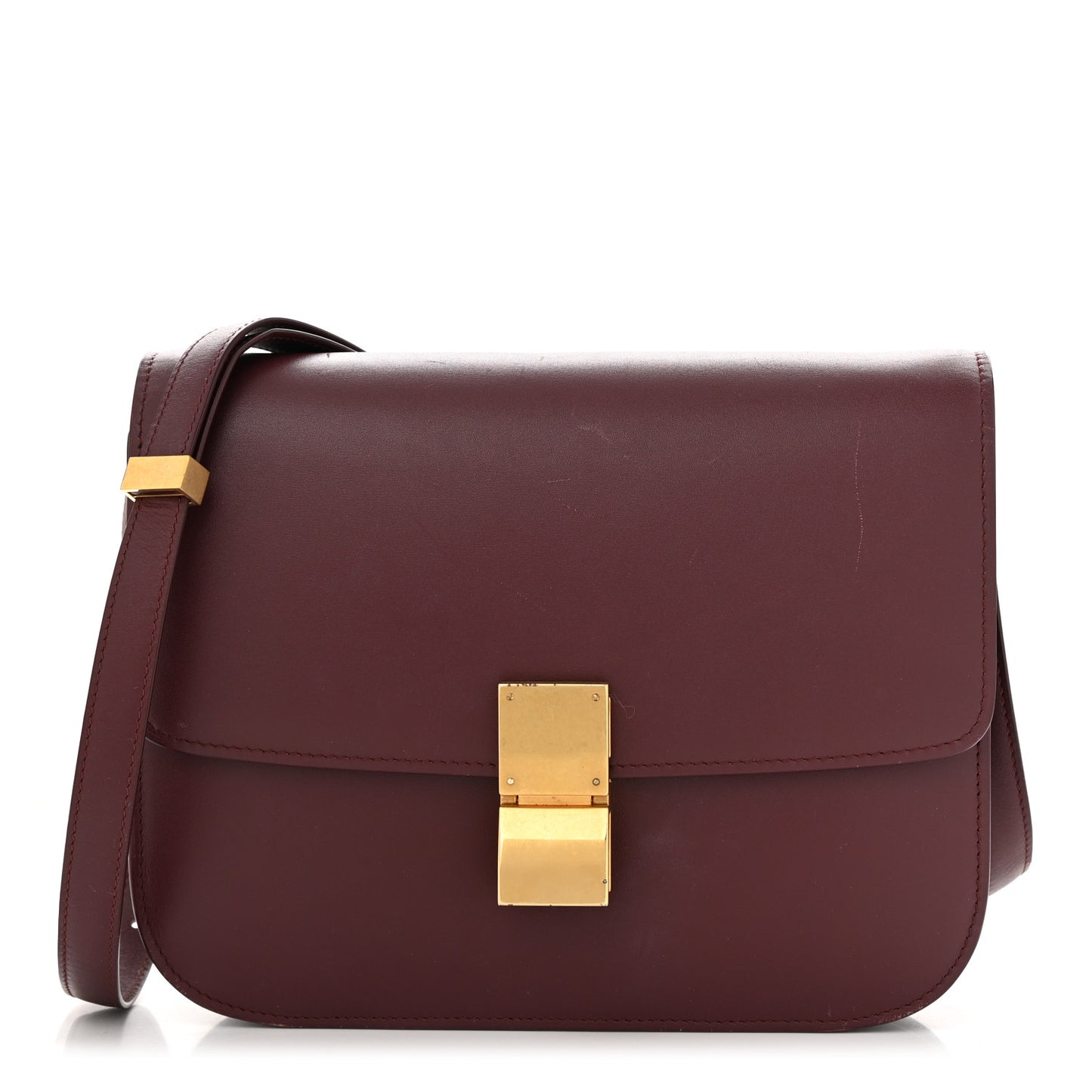 Box Calfskin Medium Classic Box Flap Bag Burgundy