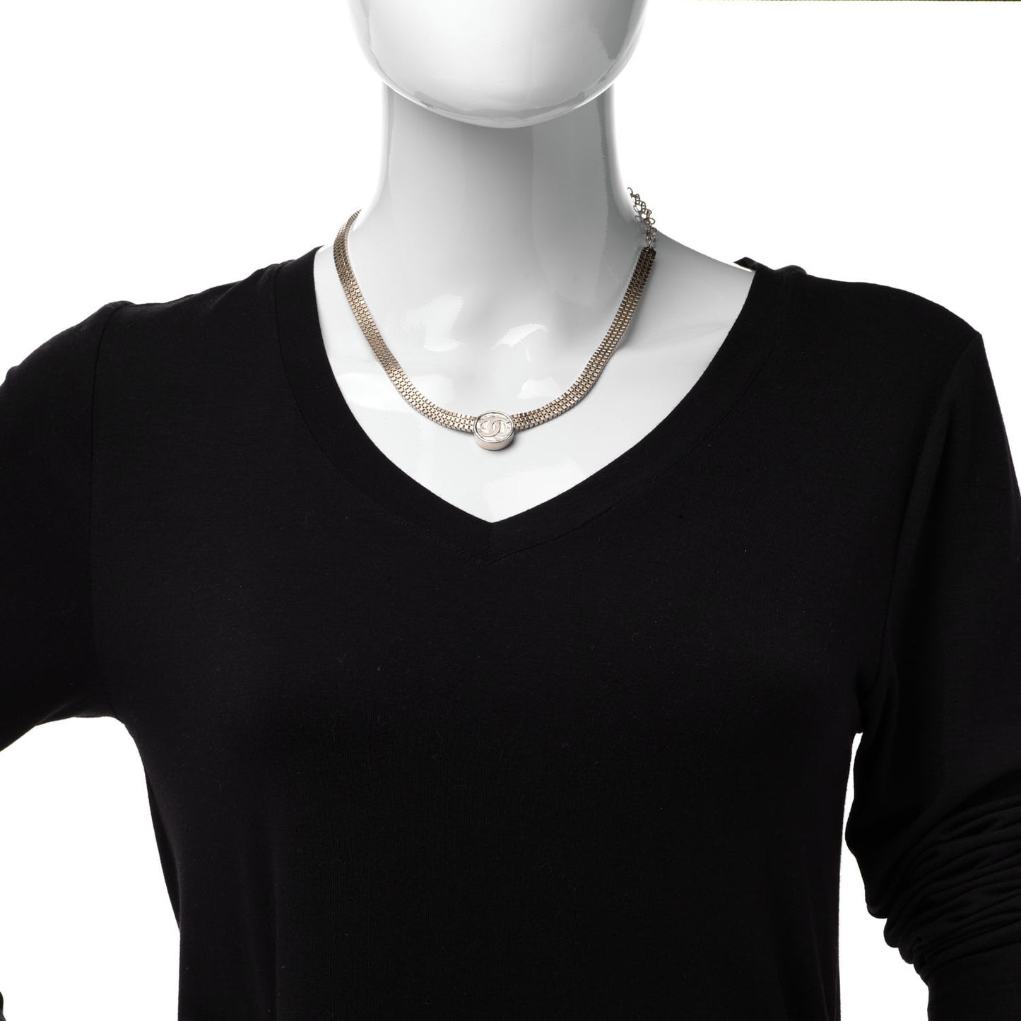 Metal Chain Link CC Medallion Choker Necklace Gold