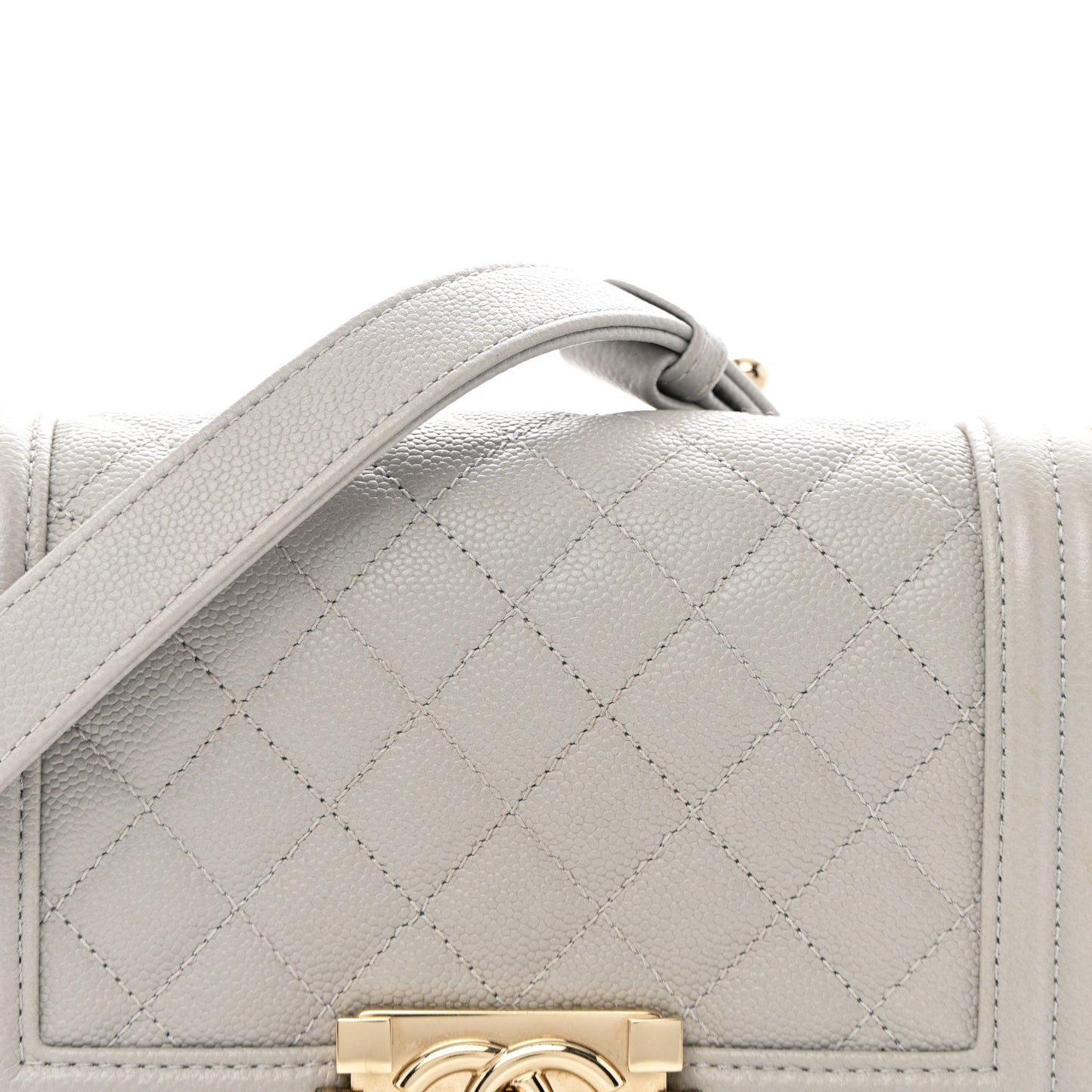 Caviar Quilted Small Boy Flap Light Grey