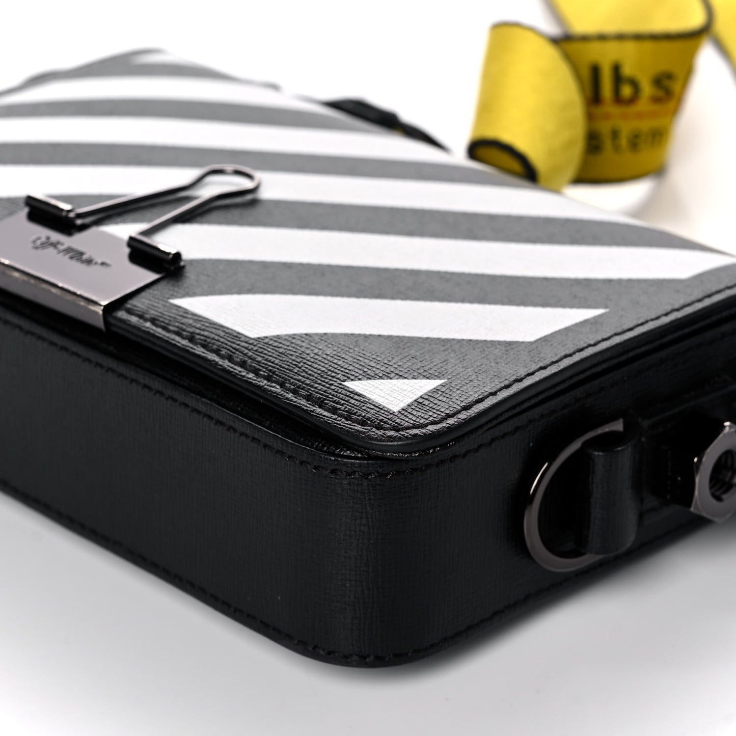 Saffiano Striped Mini Diag Binder Clip Bag Black White Yellow