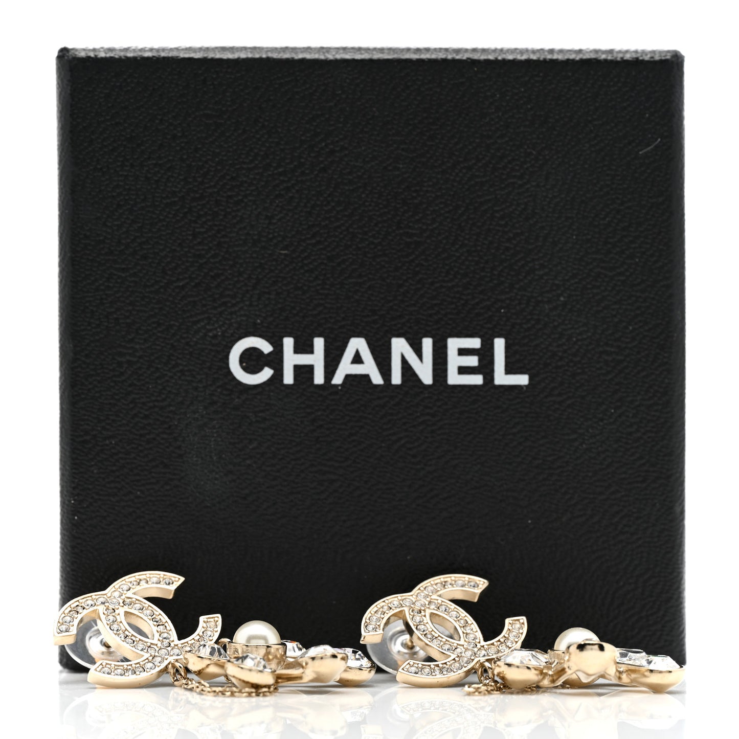 Pearl Crystal CC Drop Earrings Light Gold