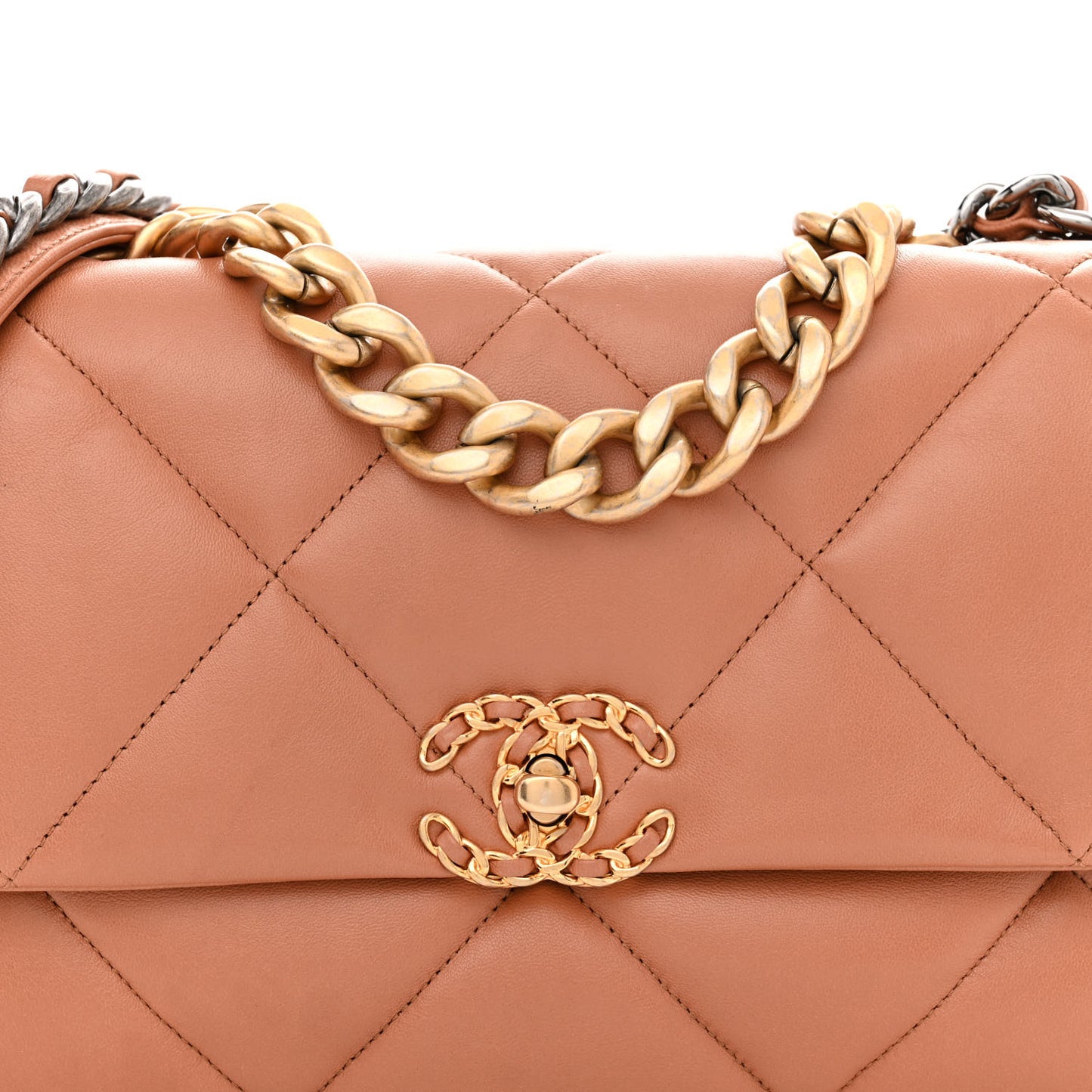 Lambskin Quilted Large Chanel 19 Flap Brown