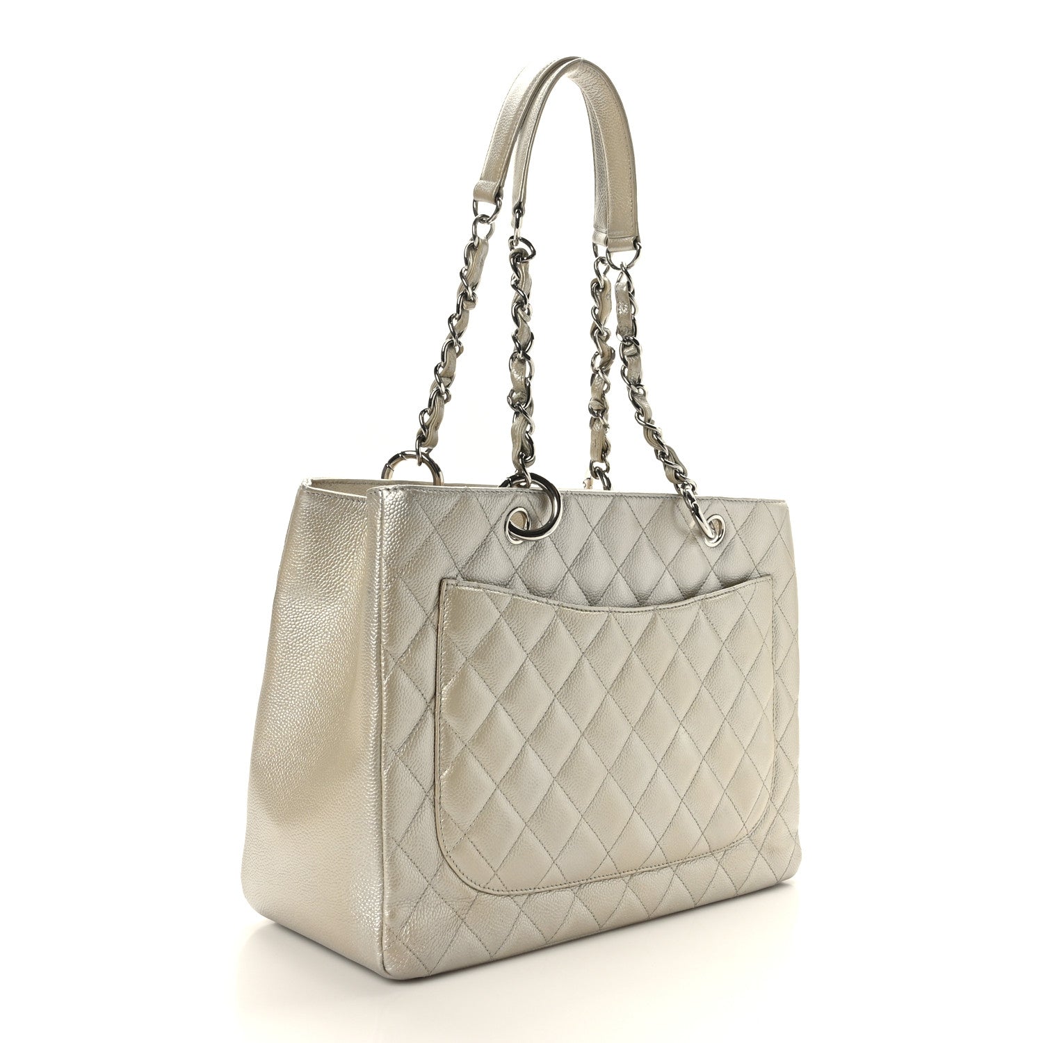 Chanel Metallic Caviar Quilted Grand Shopping Tote GST Pearl 3 of 9