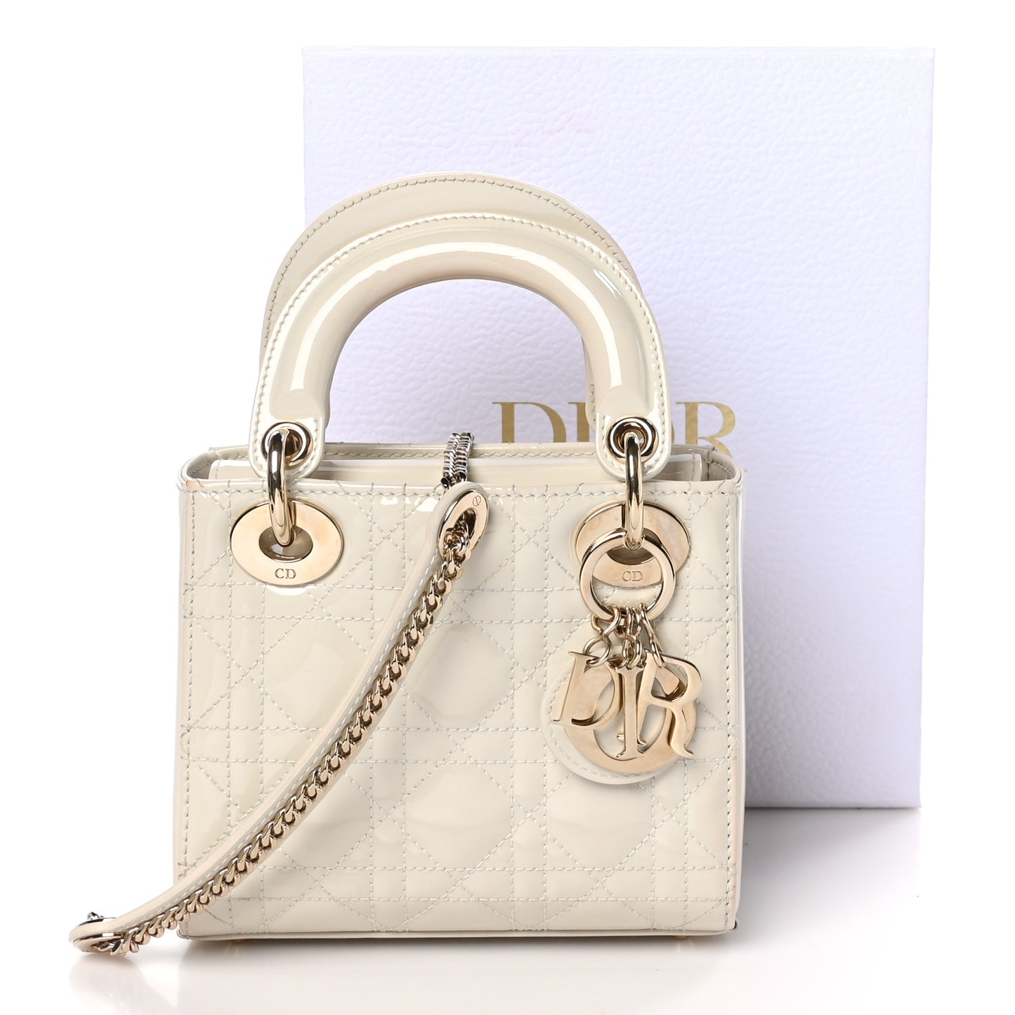 Patent Cannage Mini Lady Dior Latte