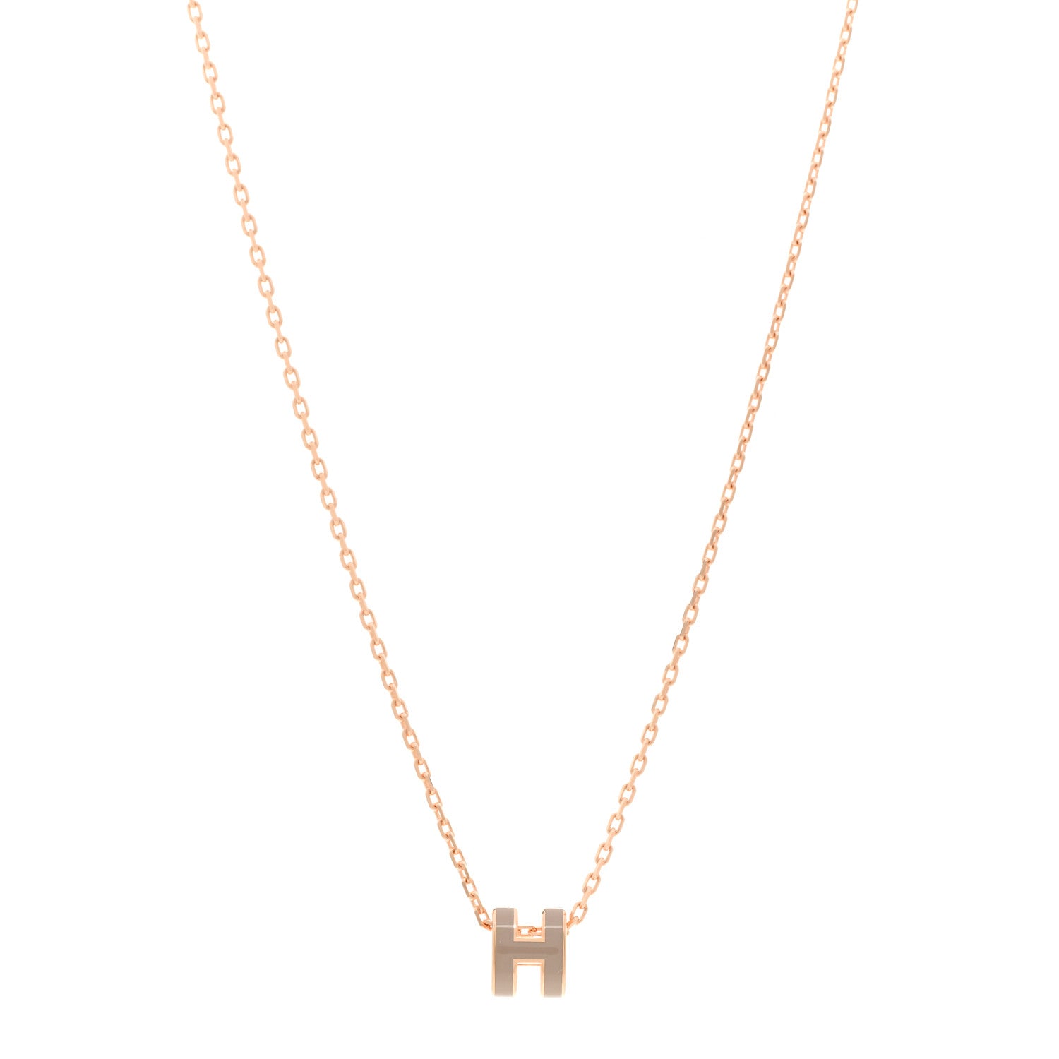 Hermes Lacquered Rose Gold Mini Pop H Pendant Necklace Marron Glace 1 of 4