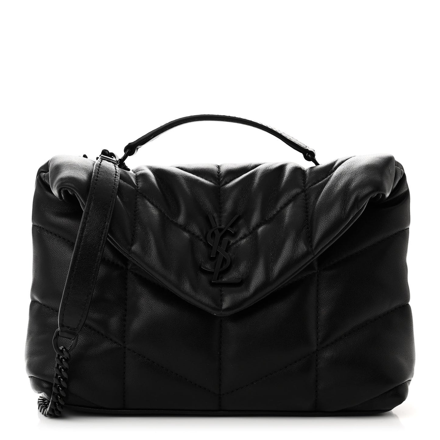 Lambskin Quilted Toy Loulou Puffer Monogram Monochrome Chain Satchel Black