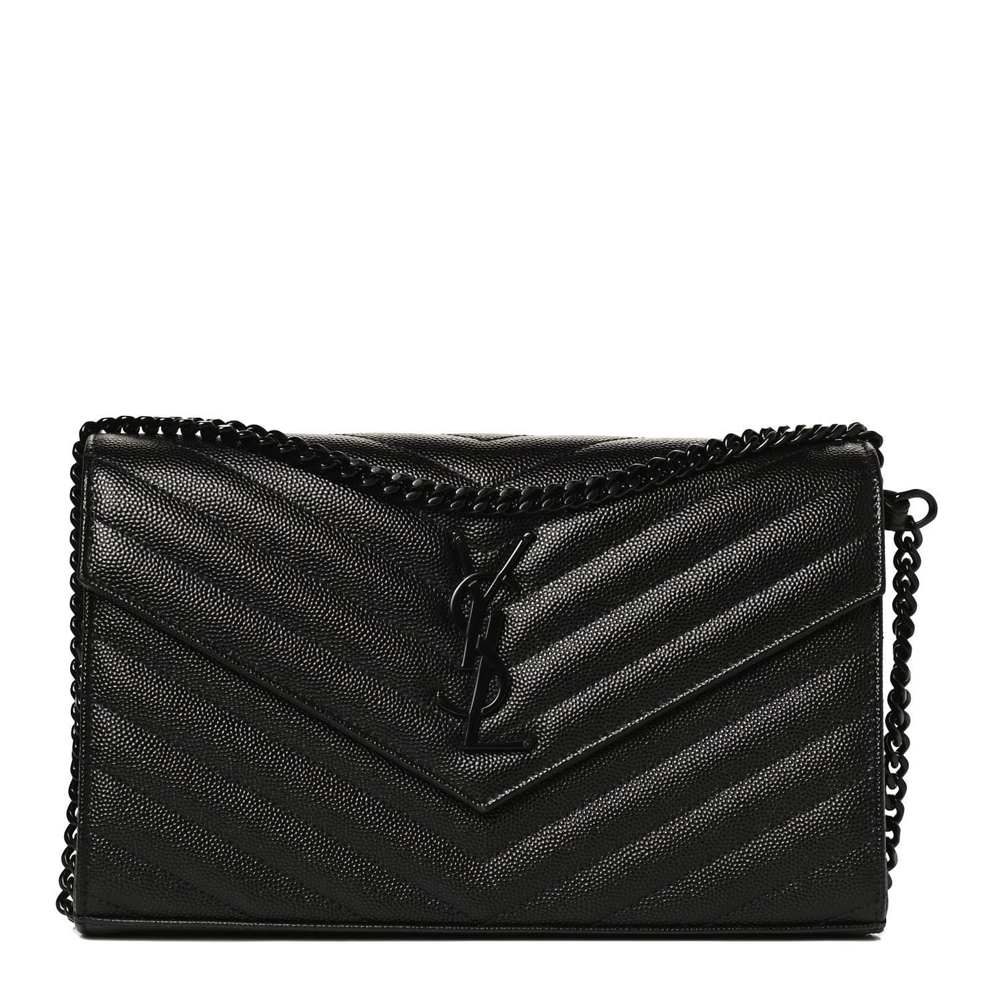 Grain De Poudre Matelasse Chevron Monogram Chain Wallet Black