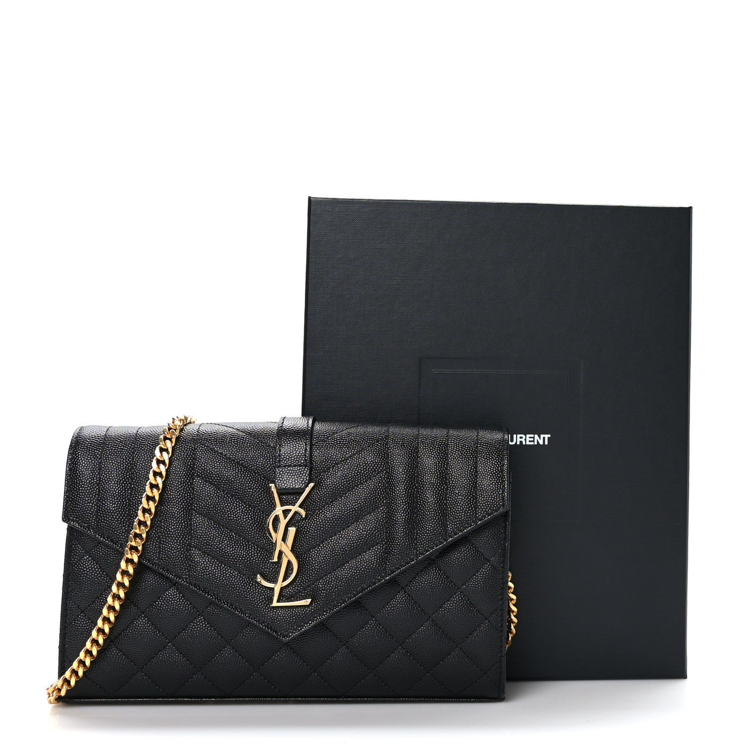 Saint Laurent Grain De Poudre Mixed Matelasse Triquilt Monogram Chain Wallet Black 9 of 9