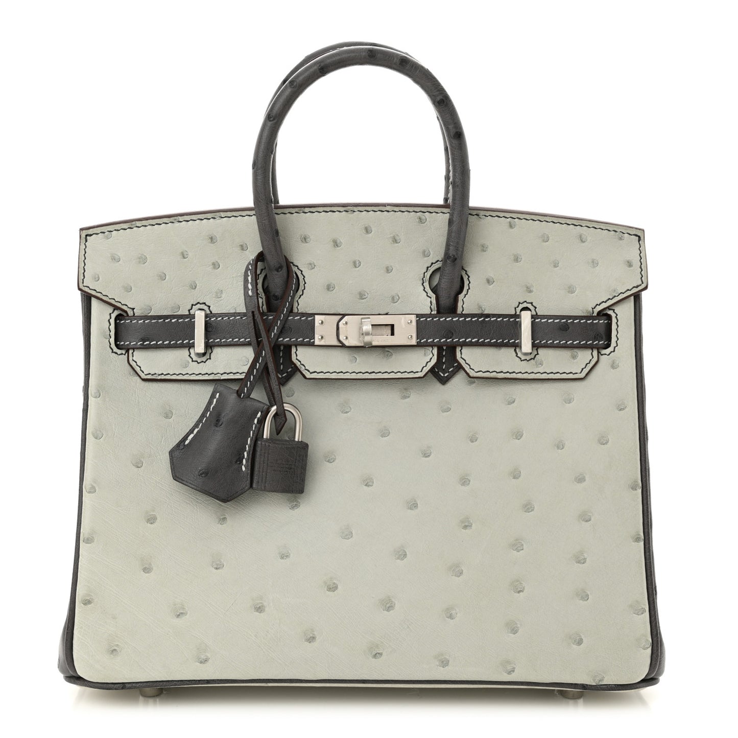 Ostrich Horseshoe Birkin 25 Gris Perle Gris Meyer