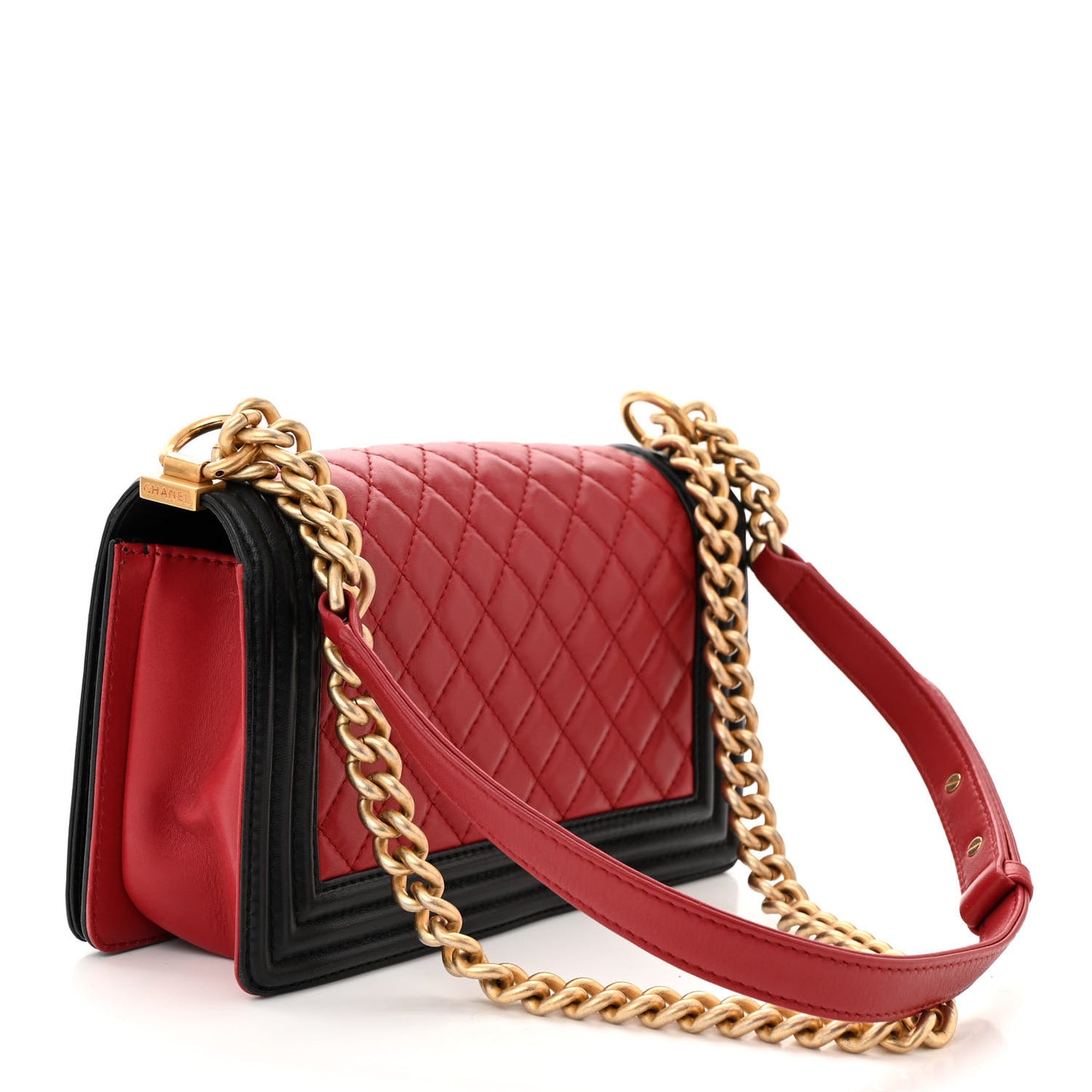 Lambskin Quilted Medium Boy Flap Dark Red Black