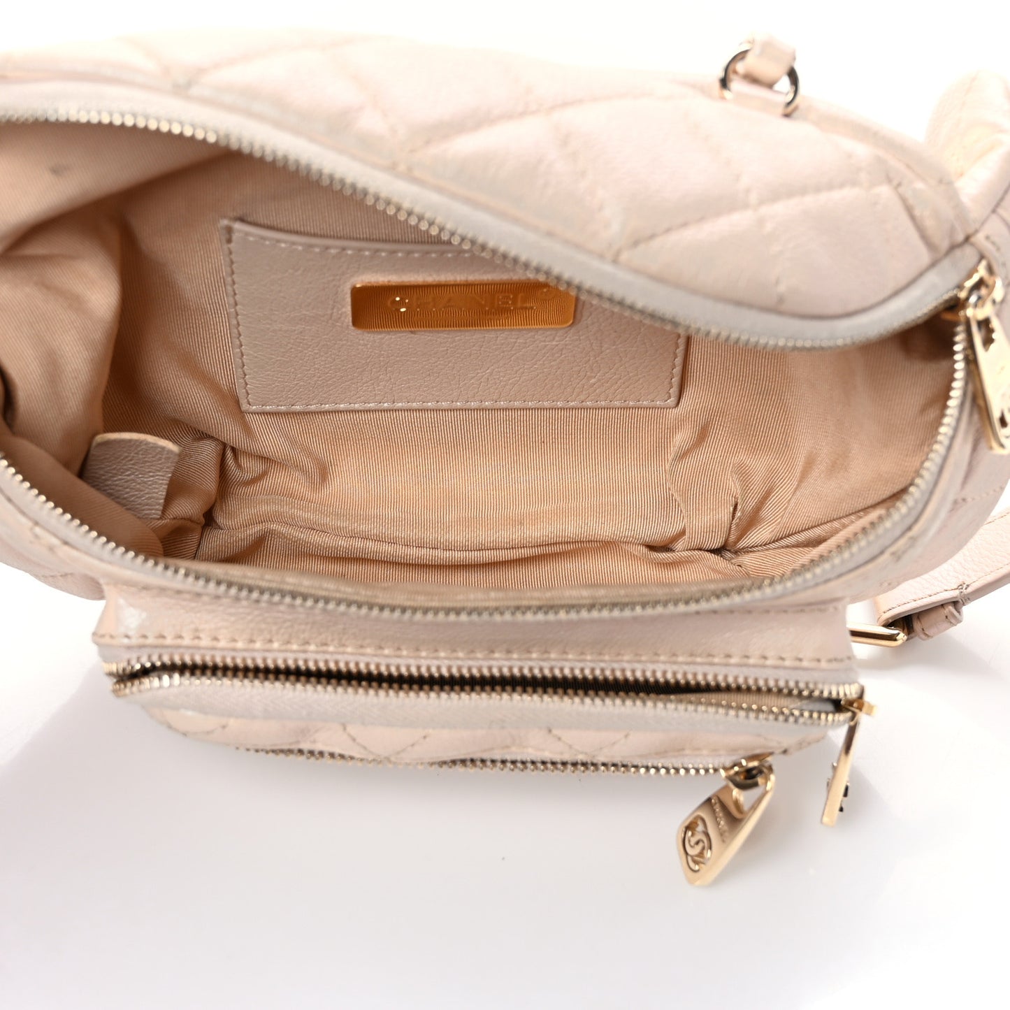 Iridescent Calfskin Quilted All About Waist Belt Bag Beige