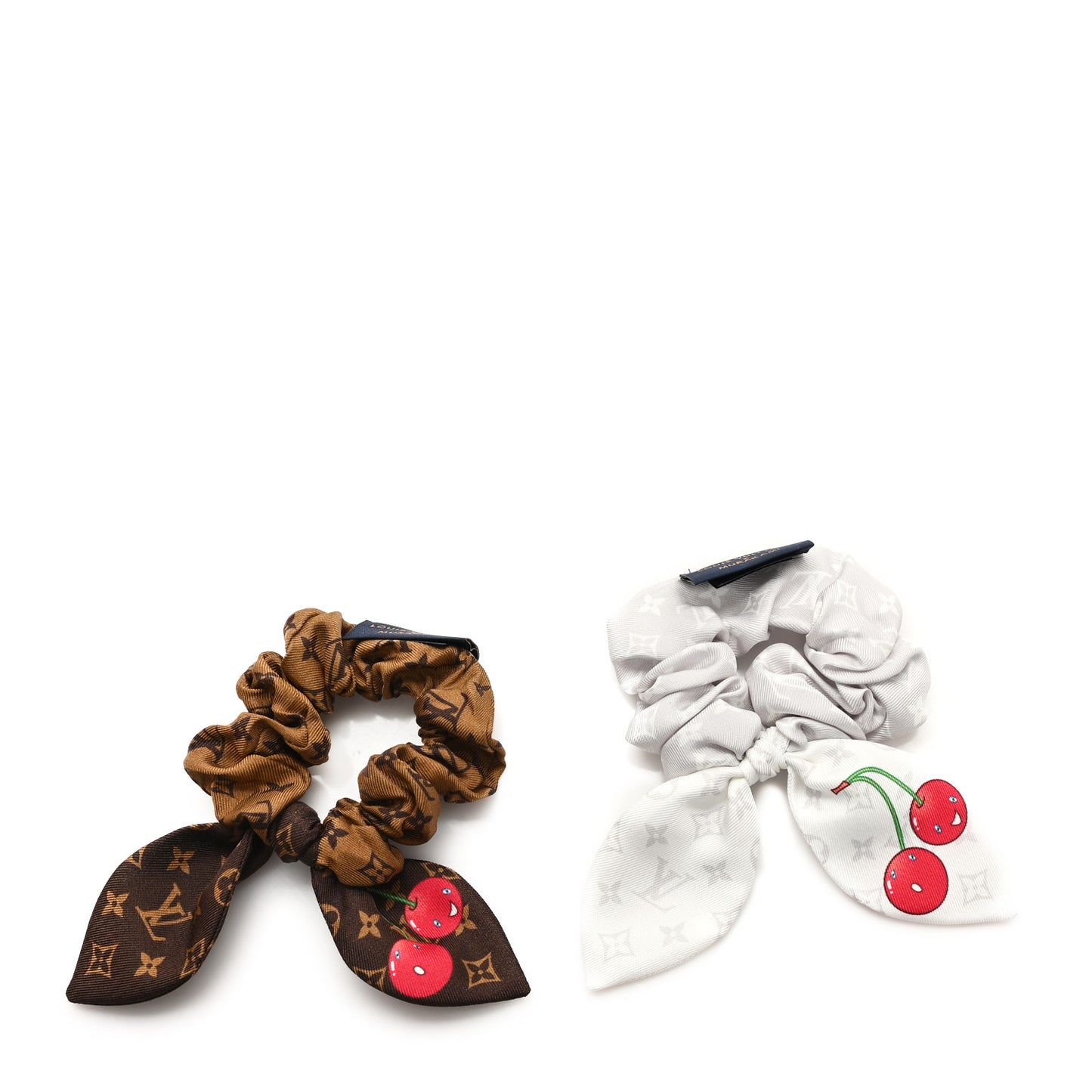 LV X TM Monogram Cerises Silk Scrunchies Set White Brown