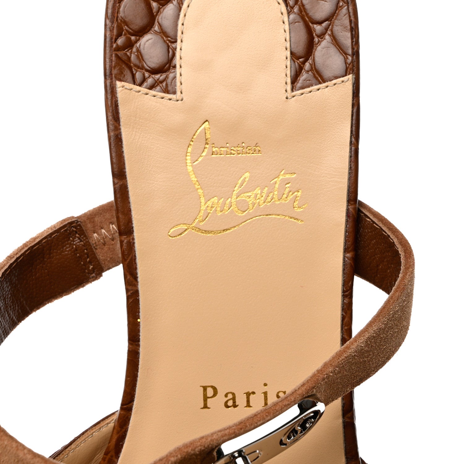 Christian Louboutin Calfskin Crocodile Embossed Choc Lock Flats 40 Biscotto 7 of 7