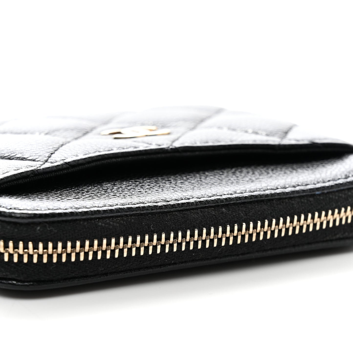 Caviar Quilted Zip Card Holder Wallet Black