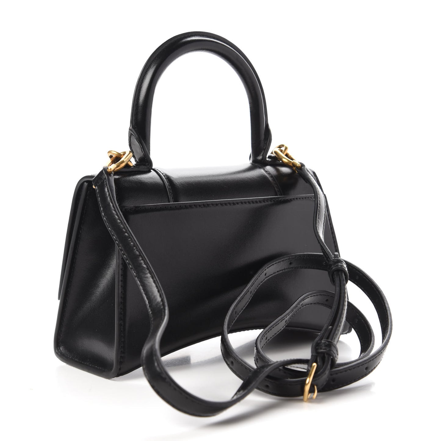 Shiny Box Calfskin Hourglass Top Handle Bag XS Black