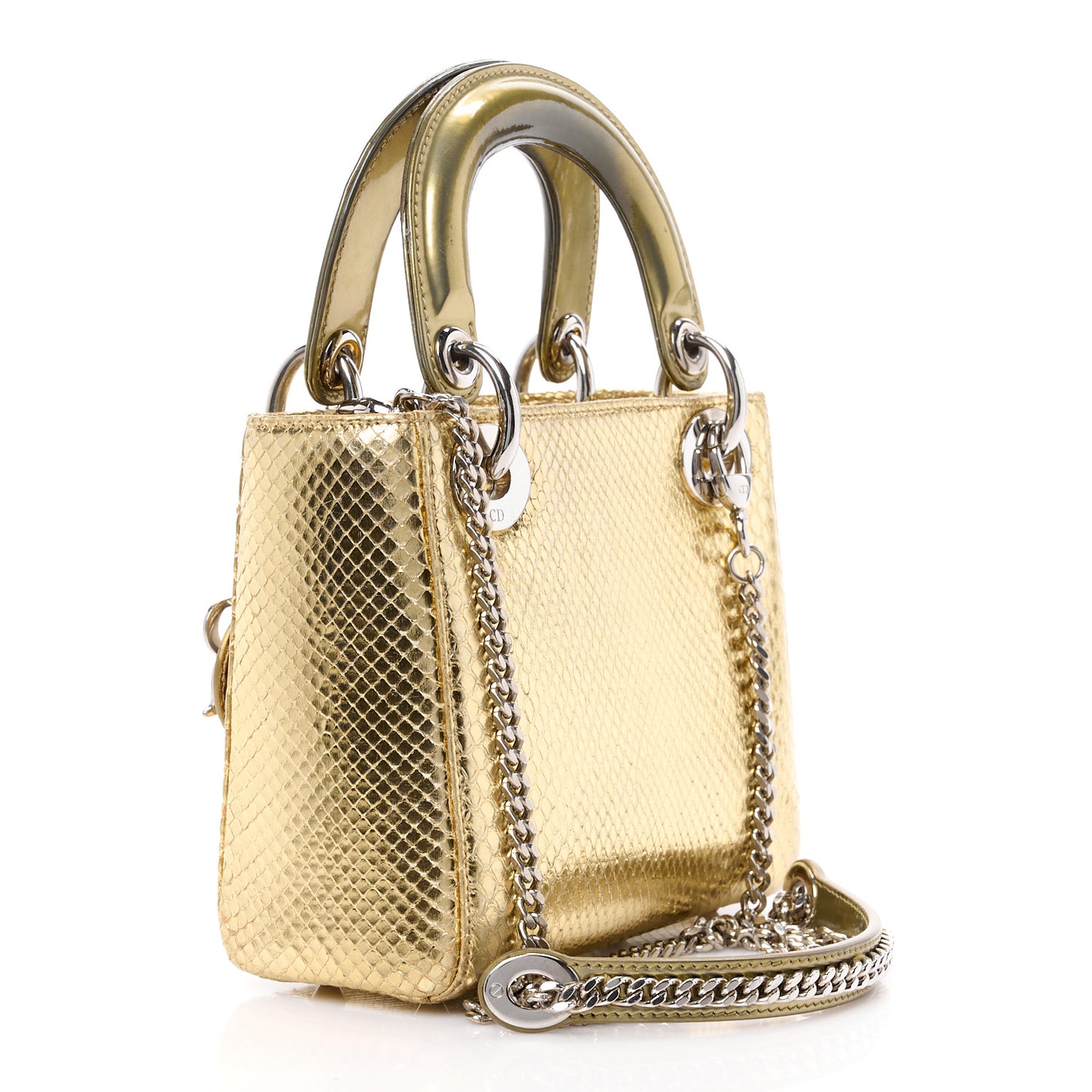 Metallic Snakeskin Mini Lady Dior Gold