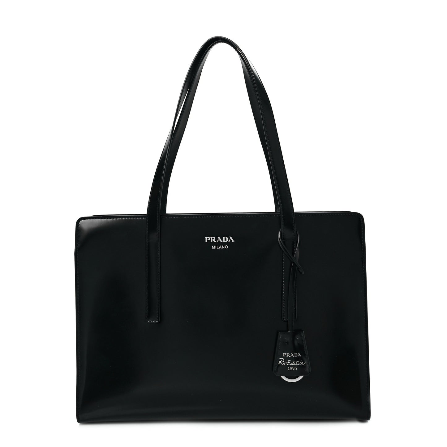 Spazzolato Medium Re-Edition 1995 Double Handle Handbag Black