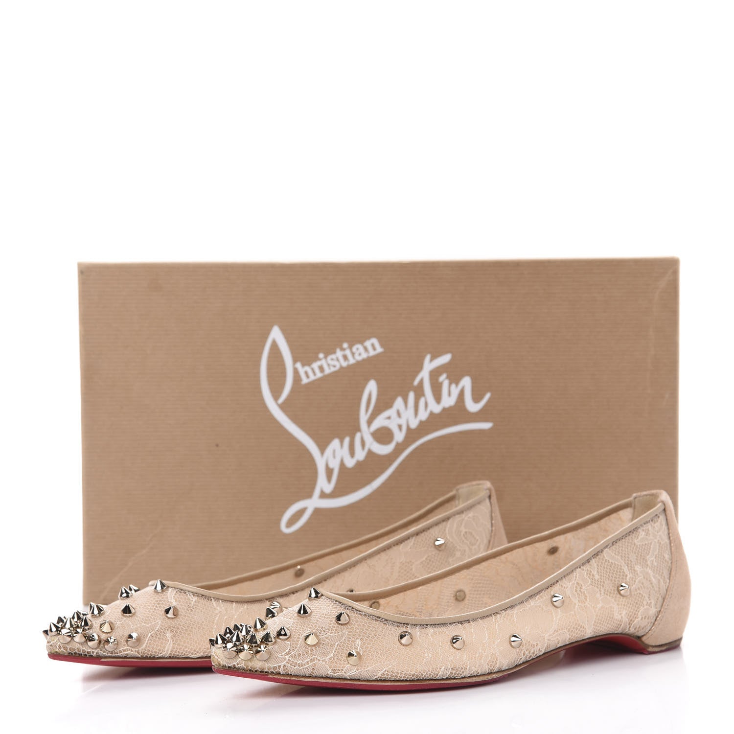 Christian Louboutin Rete Lace Chantilly 554 Spikes Flats 35.5 Nude 12 of 12