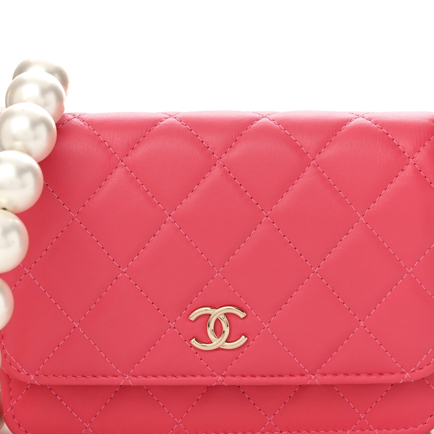 Calfskin Quilted Mini Maxi Pearls Wallet On Chain WOC Pink