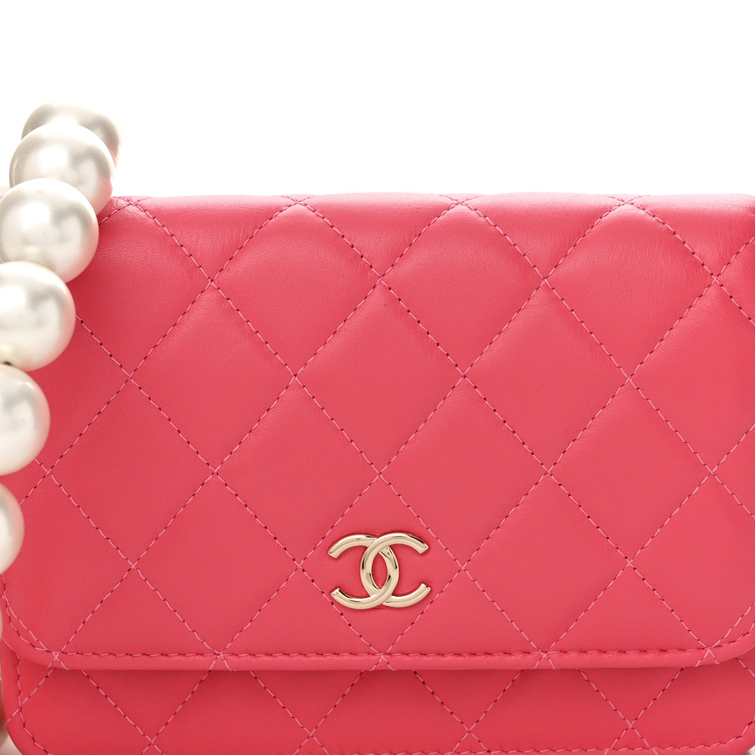 Chanel Calfskin Quilted Mini Maxi Pearls Wallet On Chain WOC Pink 9 of 12