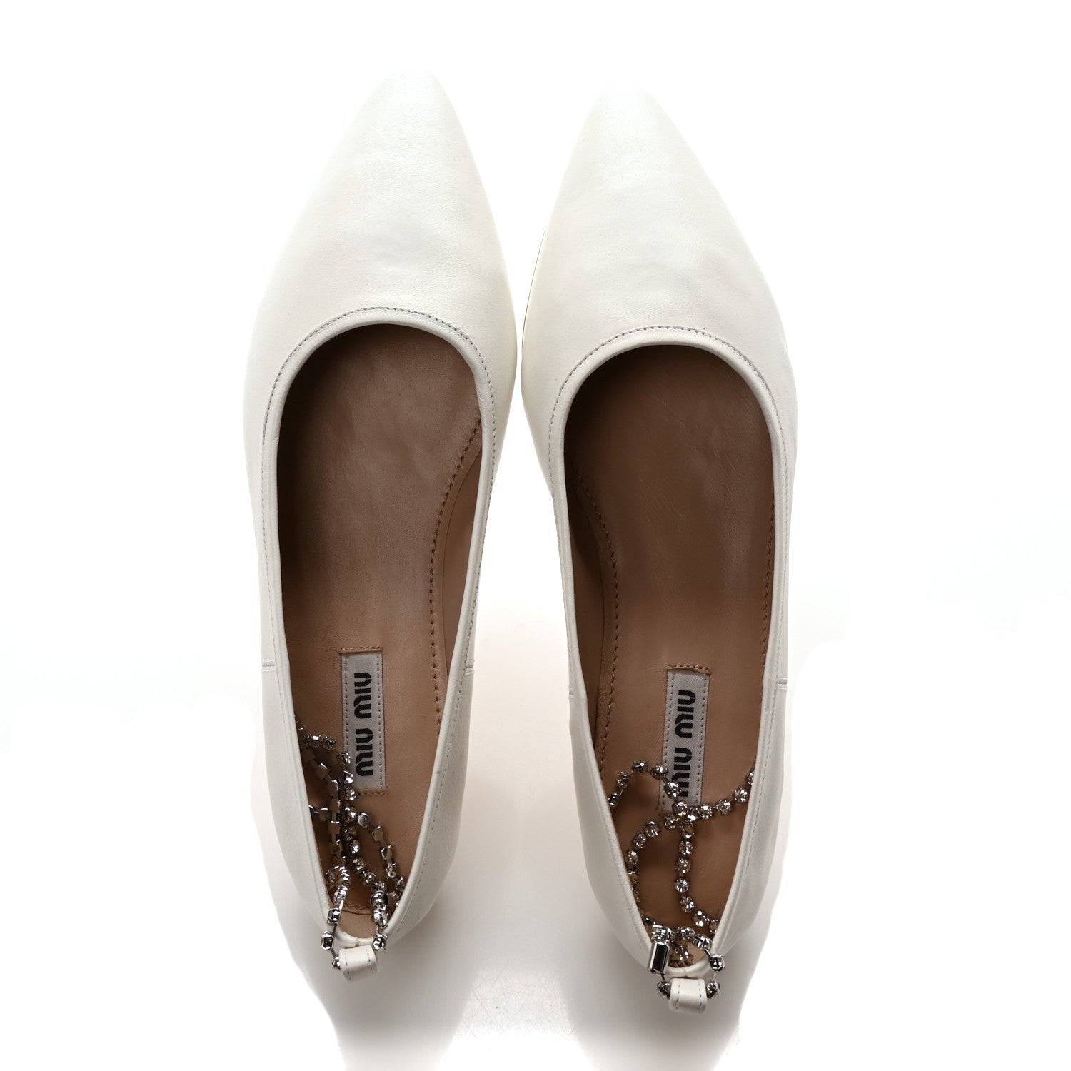 Miu Miu Nappa Crystal Ankle Strap Ballerina Flats 35 White 2 of 8