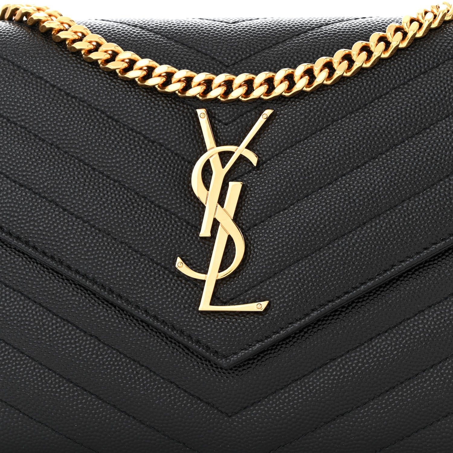 Saint Laurent Grain De Poudre Matelasse Chevron Monogram Chain Wallet Black 8 of 12