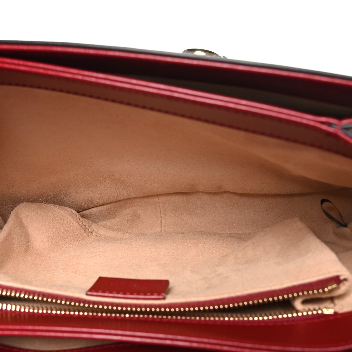 GG Supreme Monogram Azalea Calfskin Horsebit 1955 Shoulder Bag Beige Ebony New Cherry Red