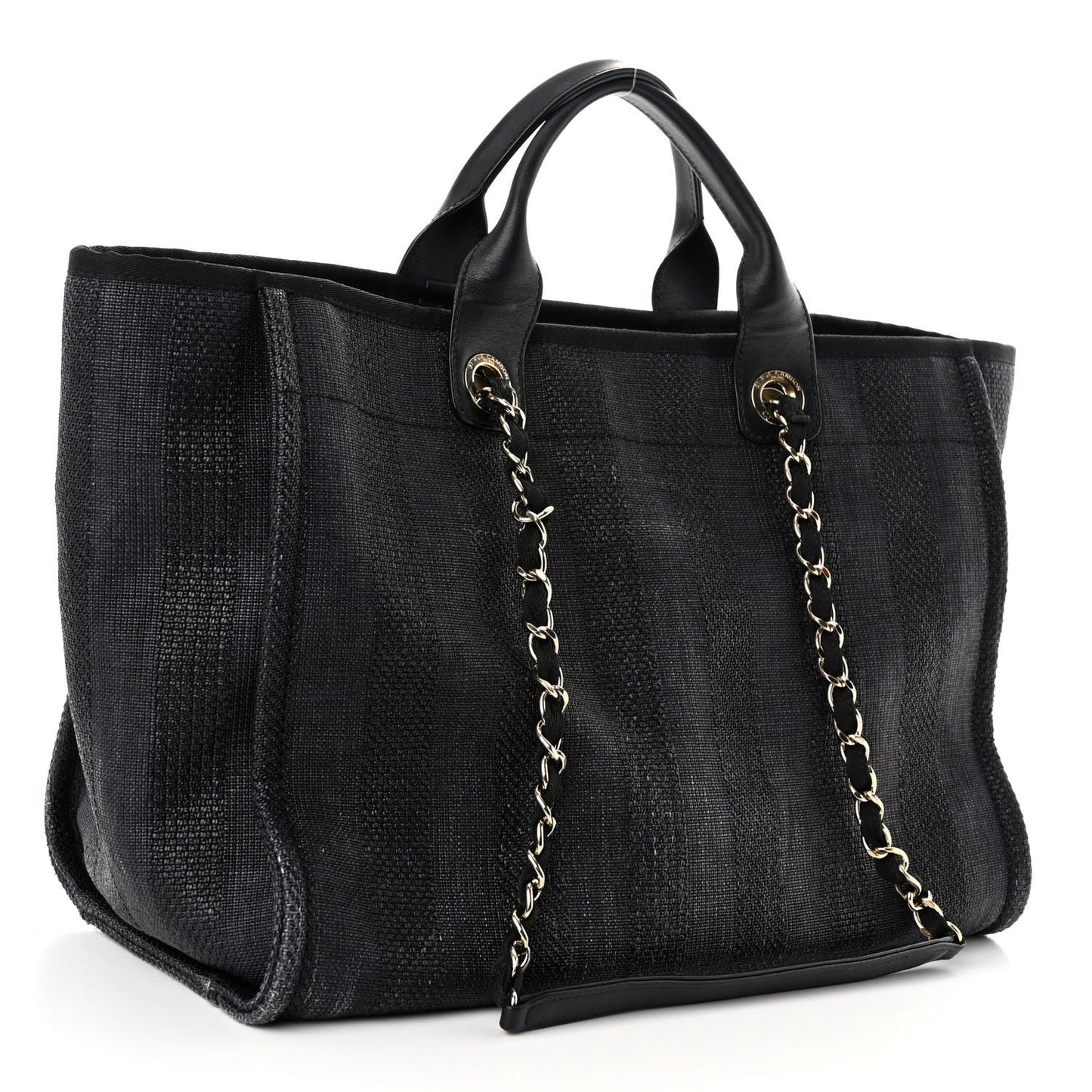 Mixed Fibers Calfskin Striped Medium Deauville Tote Black