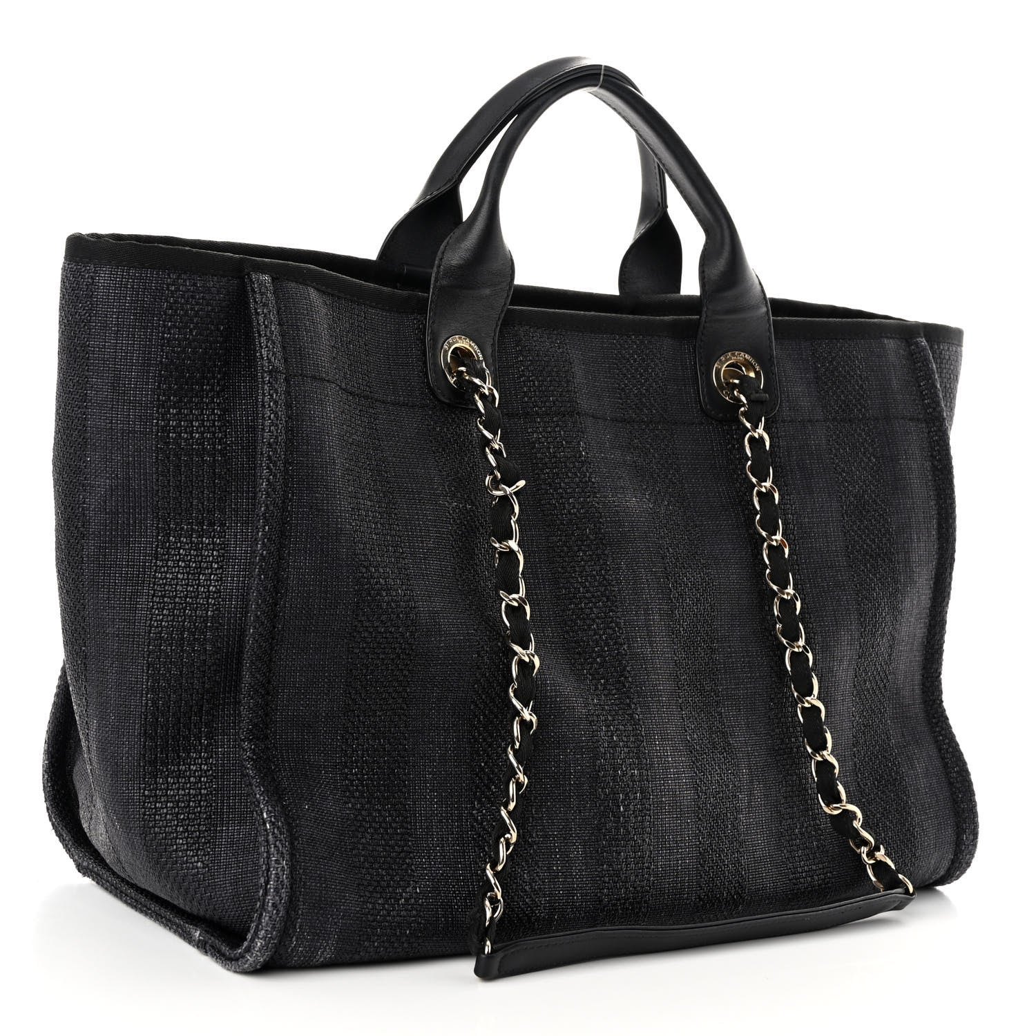 Chanel Mixed Fibers Calfskin Striped Medium Deauville Tote Black 3 of 12