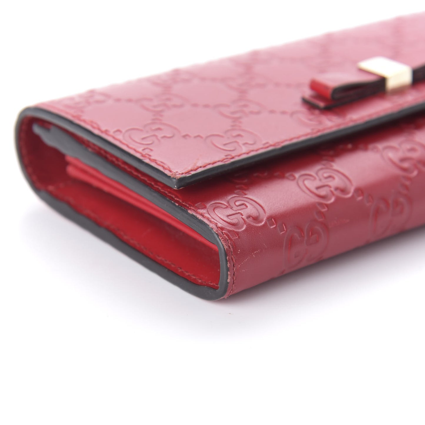 Guccissima Bow Continental Wallet Hibiscus Red